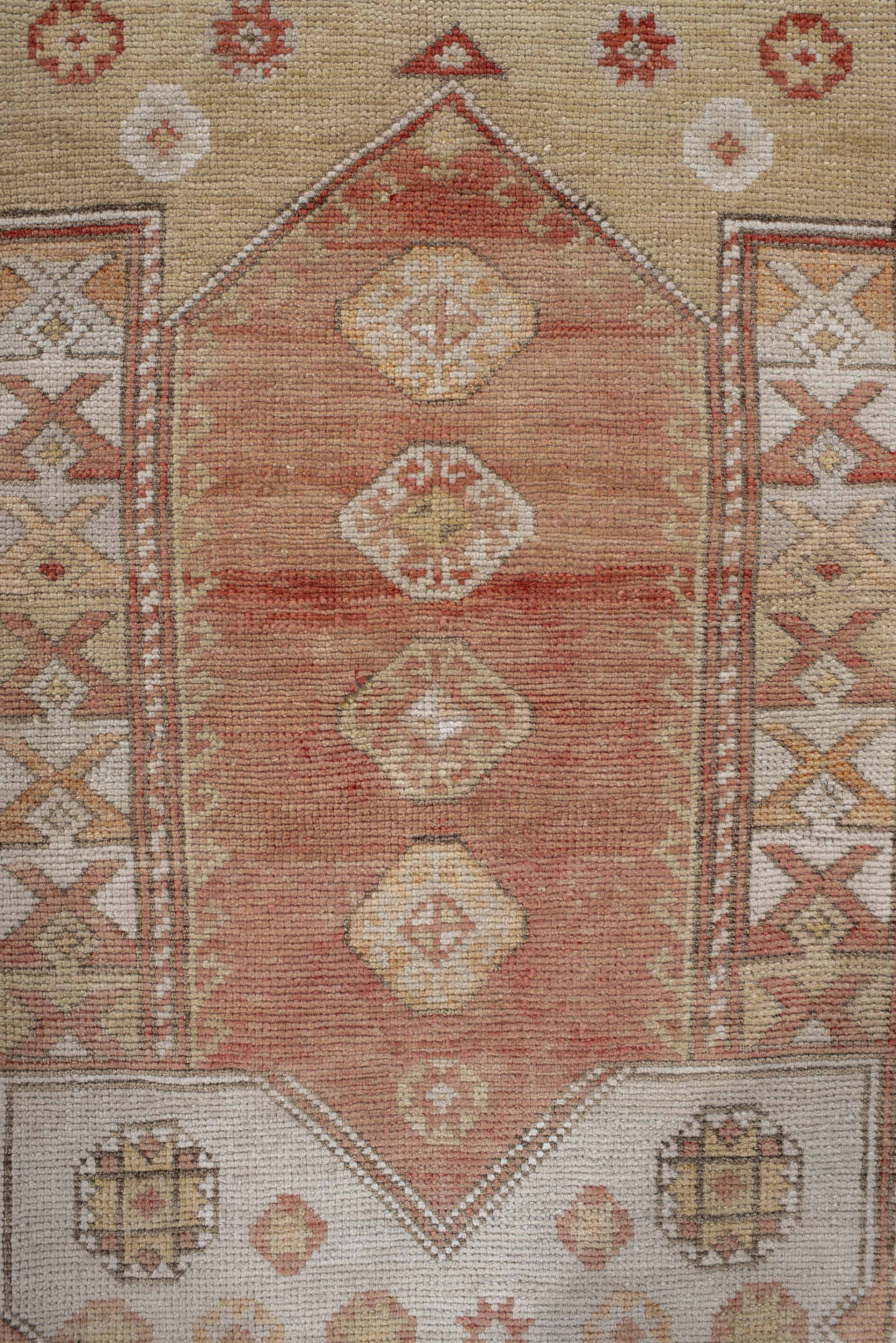 2' x 4' one-of-a-kind handmade vintage Anatolian small size rug. Color palette: ivory, terra cotta, taupe, camel, sage, rust