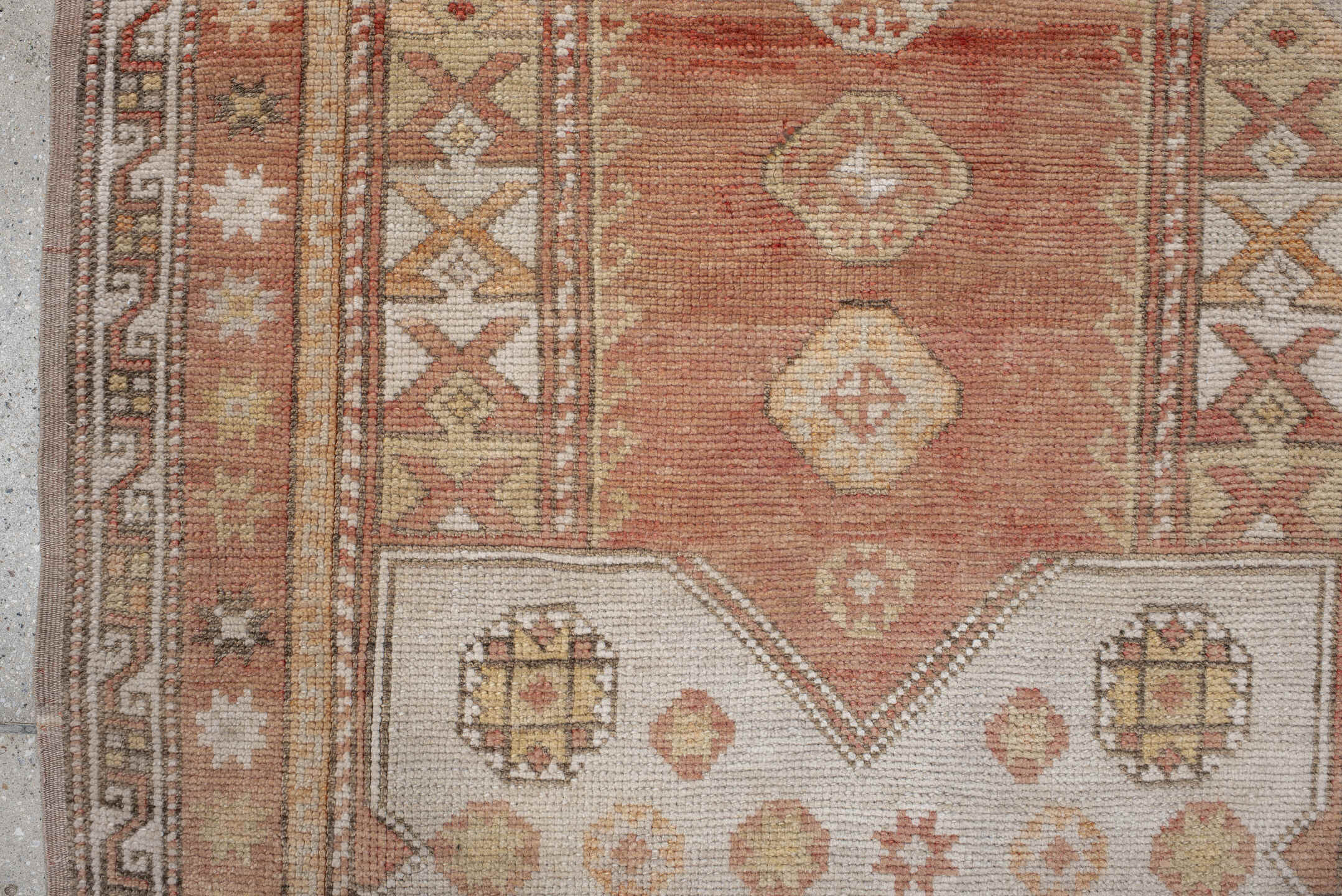 2' x 4' one-of-a-kind handmade vintage Anatolian small size rug. Color palette: ivory, terra cotta, taupe, camel, sage, rust