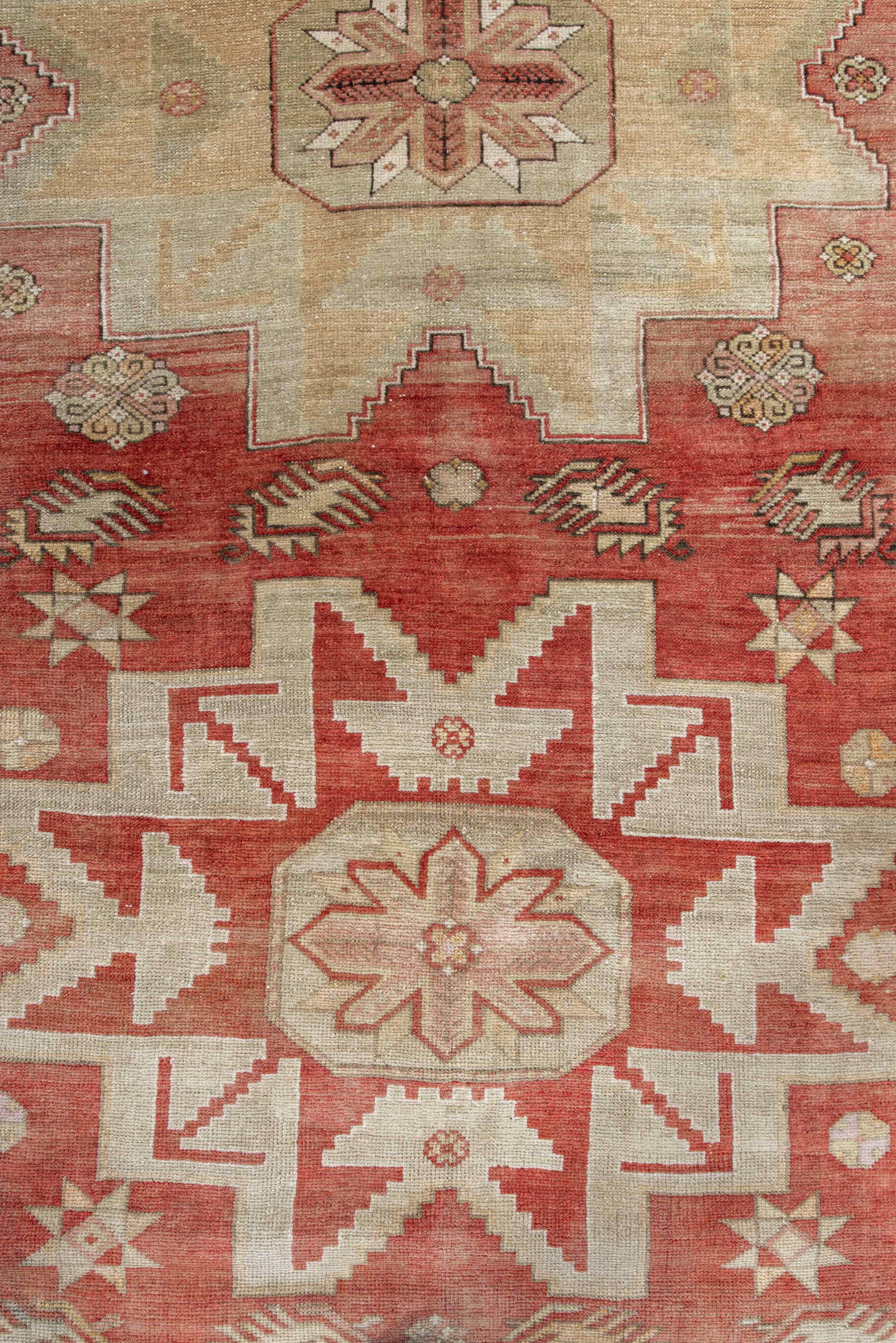 4' x 8' one-of-a-kind handmade antique Anatolian rug. Color palette: rust, ivory, cream, rose, terra cotta, beige, sage