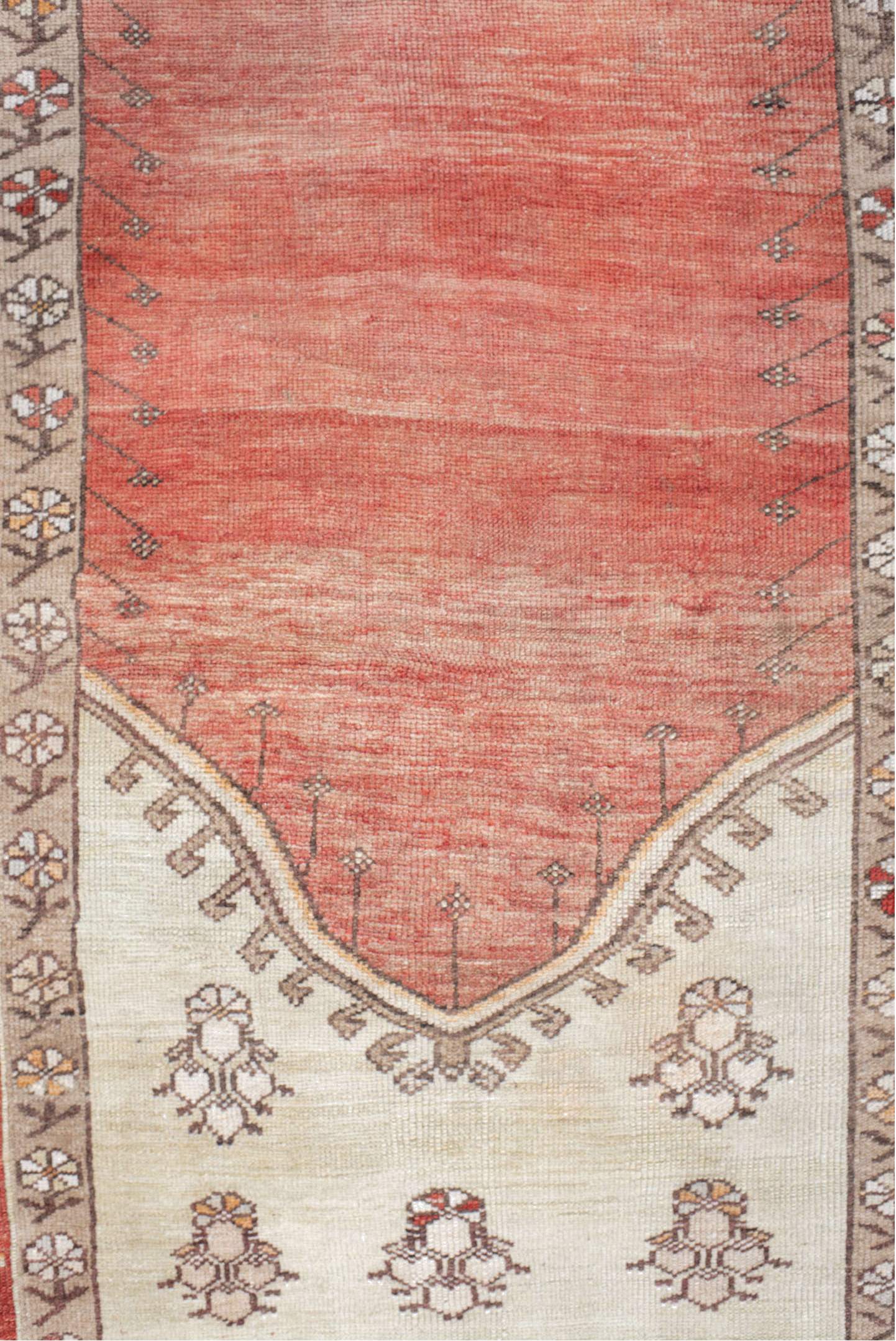 4' x 5' one-of-a-kind handmade vintage Anatolian small size rug. Color palette: antiquewhite, brown, gray, light gray, linen