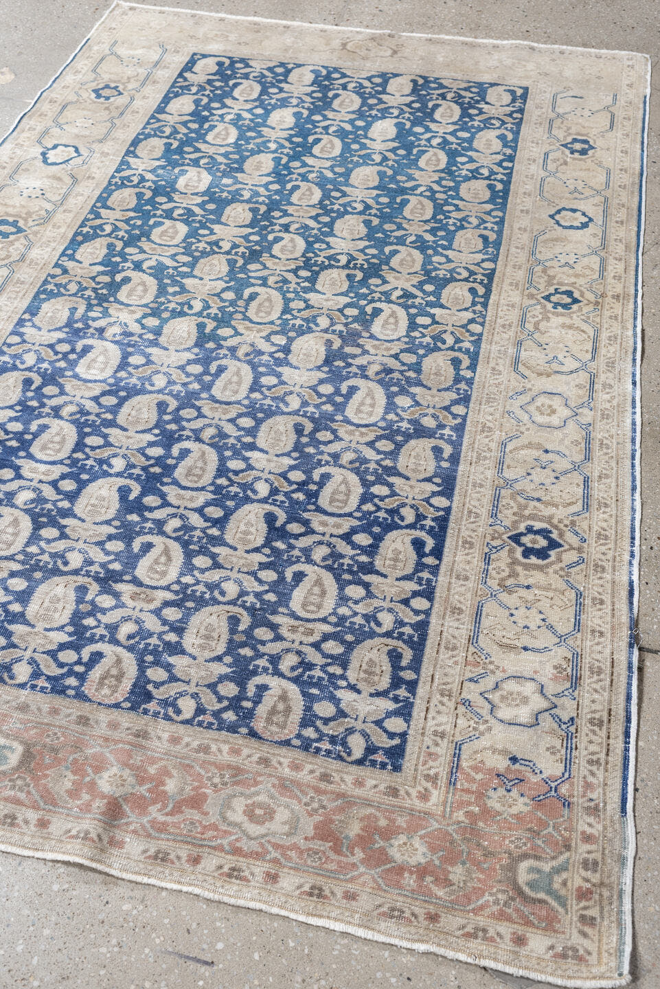 3' x 5' one-of-a-kind handmade antique Sivas small size rug. Color palette: ivory, blue, beige, blush, taupe, pink, gray
