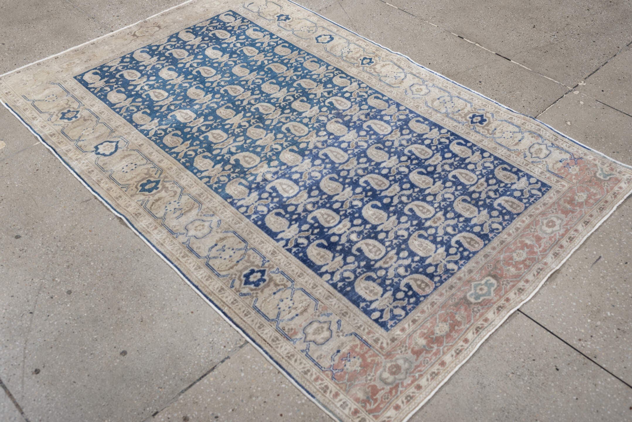 3' x 5' one-of-a-kind handmade antique Sivas small size rug. Color palette: ivory, blue, beige, blush, taupe, pink, gray