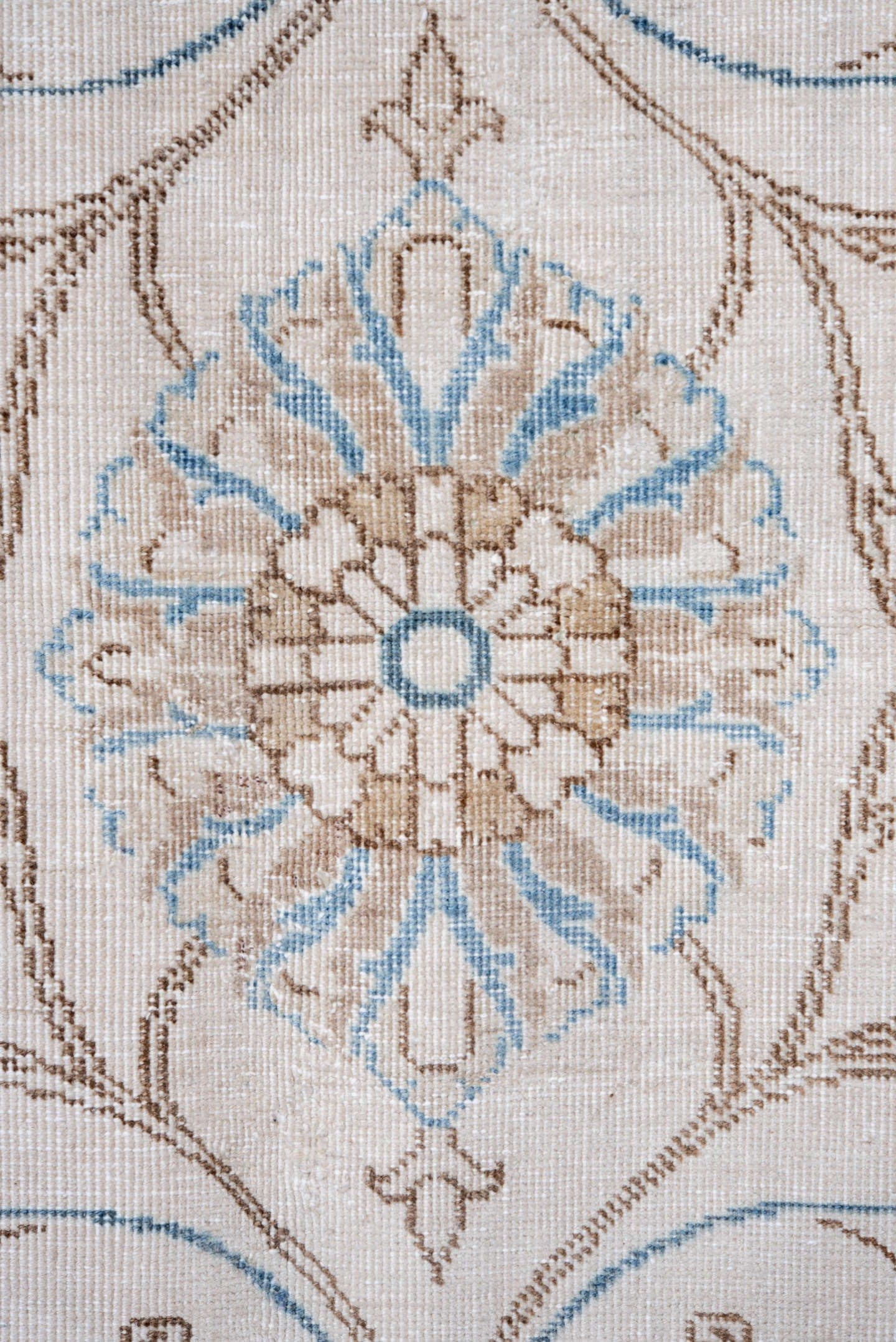 10' x 13' one-of-a-kind handmade vintage Tabriz large size rug. Color palette: ivory, sky_blue, beige, taupe, camel