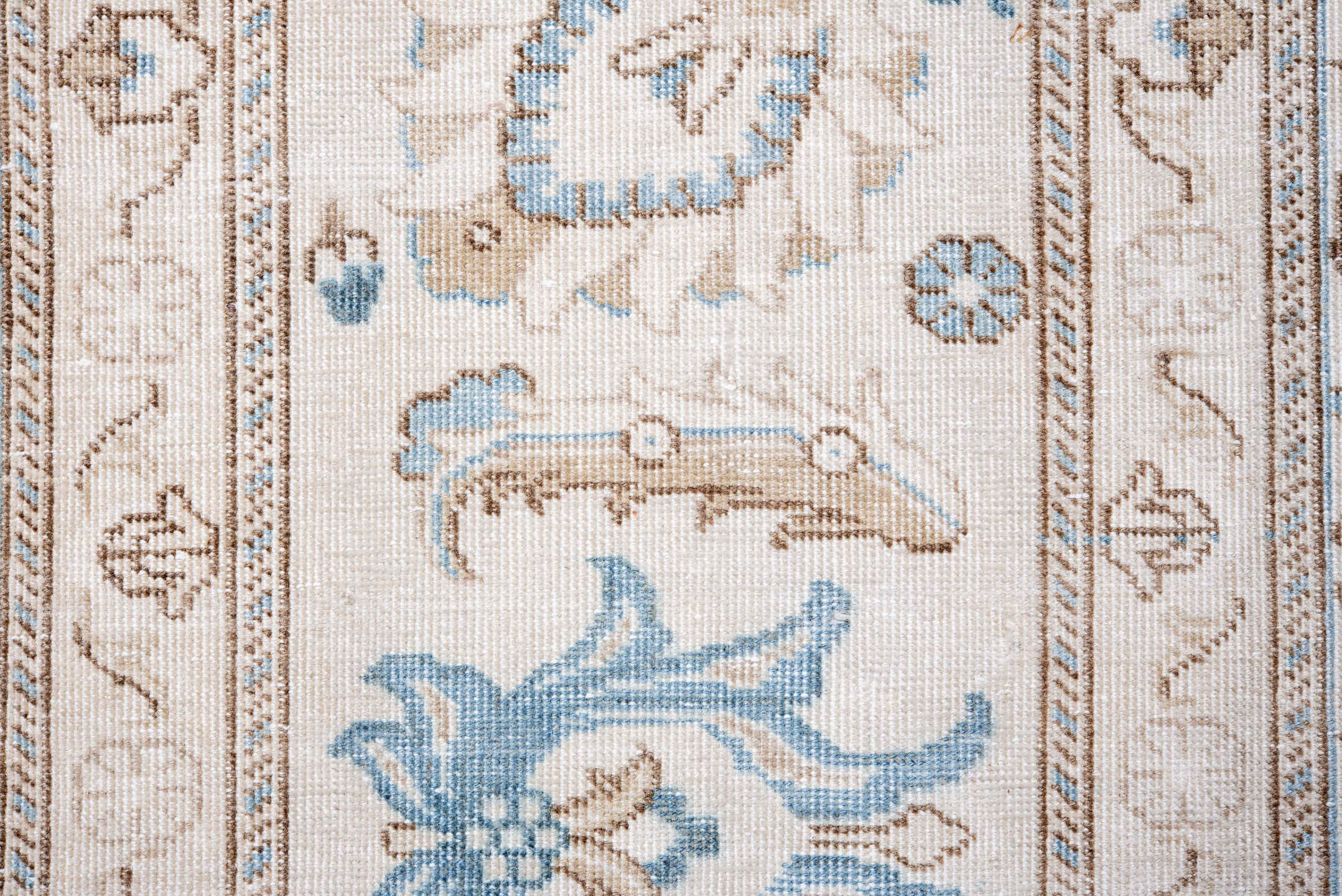10' x 13' one-of-a-kind handmade vintage Tabriz large size rug. Color palette: ivory, sky_blue, beige, taupe, camel
