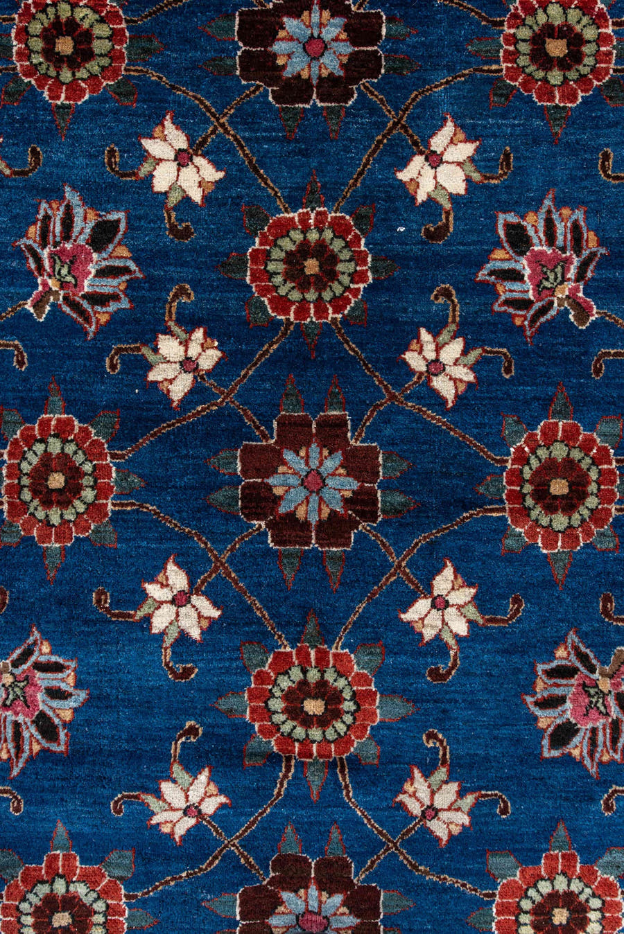 4' x 6' one-of-a-kind handmade antique Varamin small size rug. Color palette: cobalt, rust, ivory, navy, sage, burgundy