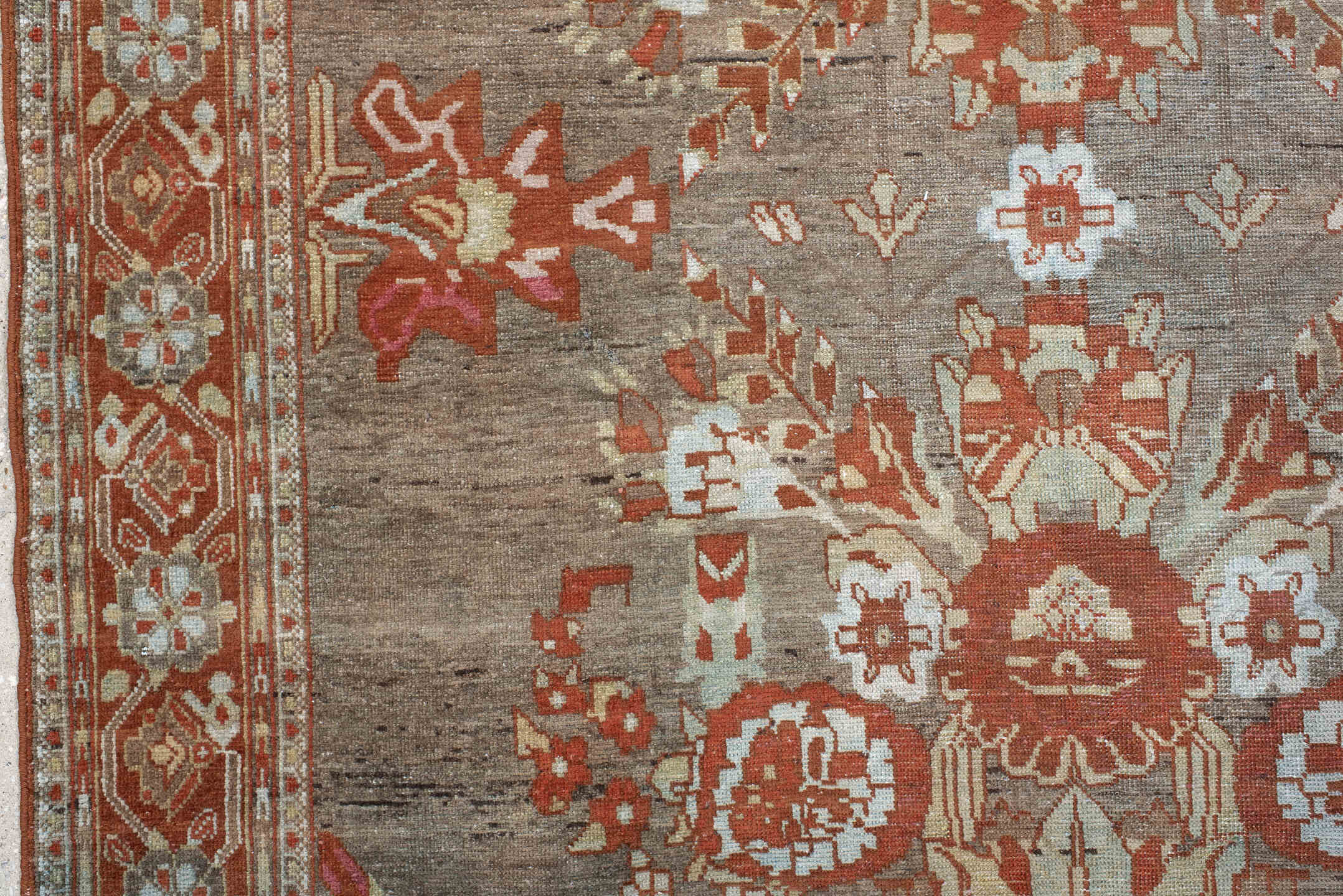 4' x 6' one-of-a-kind handmade vintage Afshar small size rug. Color palette: taupe, rust, ivory, sage, rose, terra cotta