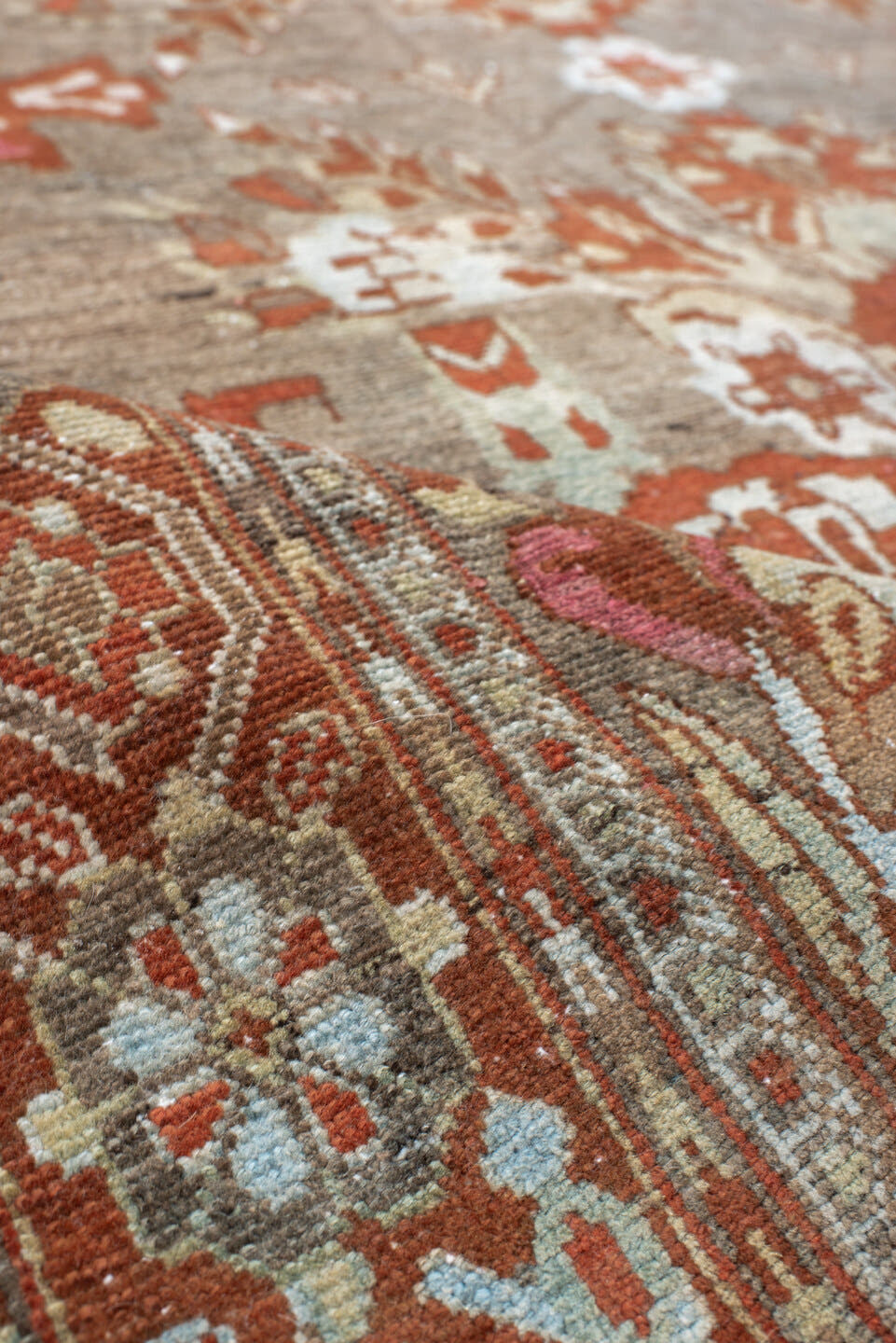 4' x 6' one-of-a-kind handmade vintage Afshar small size rug. Color palette: taupe, rust, ivory, sage, rose, terra cotta