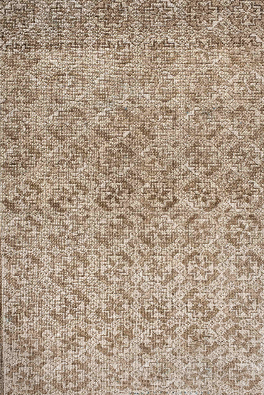 3' x 7' one-of-a-kind handmade vintage Belouch rug. Color palette: ivory, taupe, beige, camel, sky_blue, gray, light blue