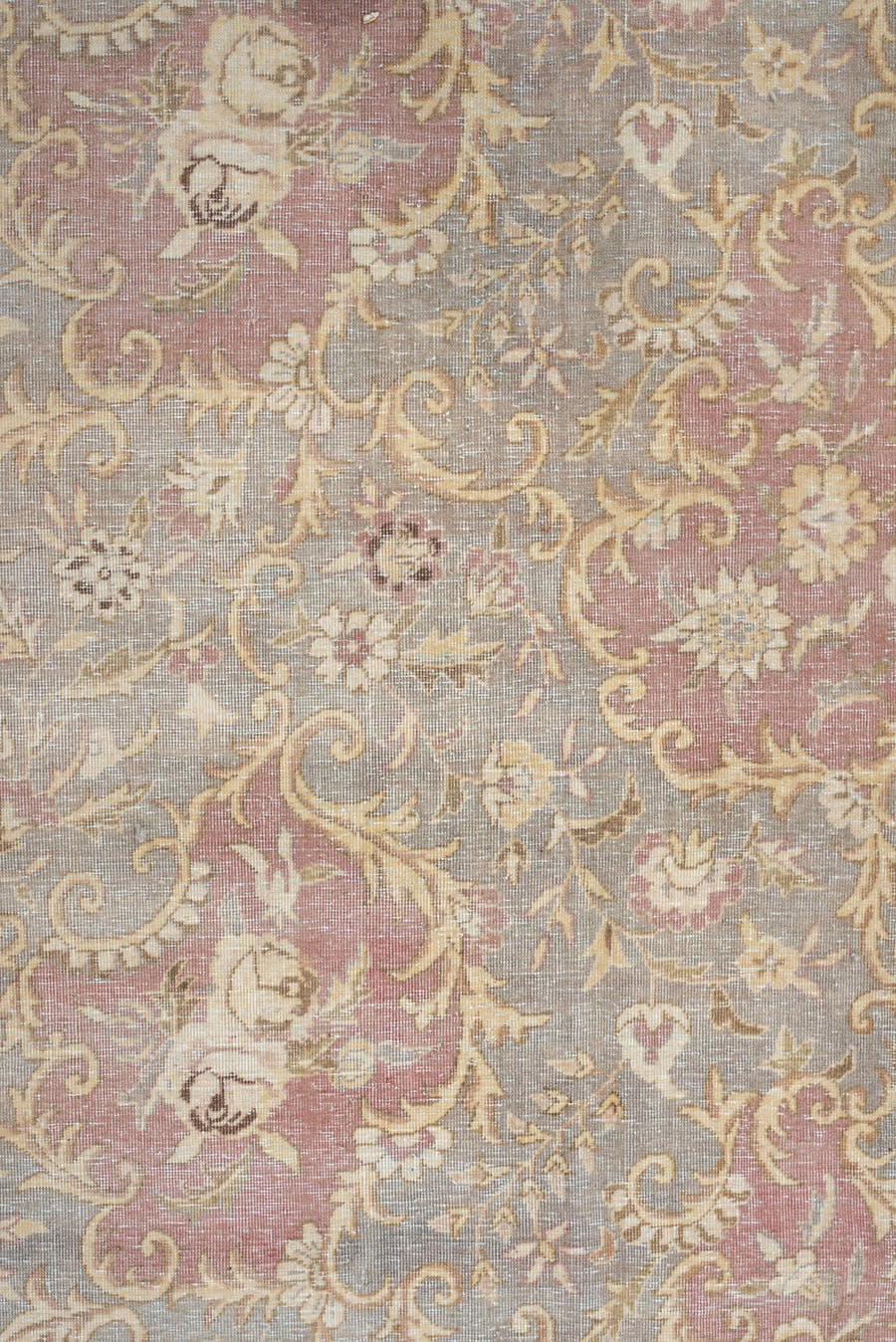 9' x 12' one-of-a-kind handmade vintage Tabriz large size rug. Color palette: ivory, blue-gray, blush, taupe, sage, charcoal