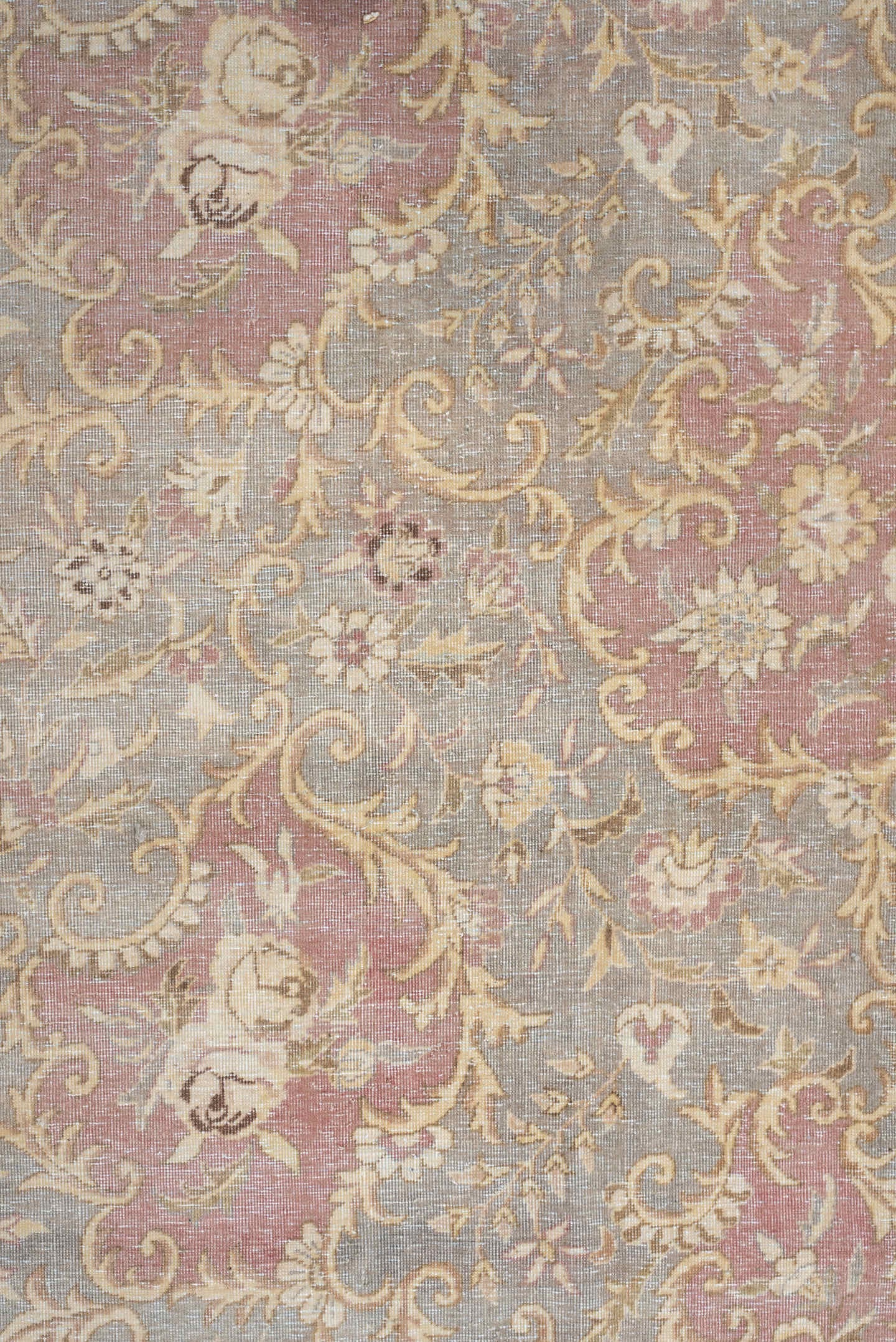 9' x 12' one-of-a-kind handmade vintage Tabriz large size rug. Color palette: ivory, blue-gray, blush, taupe, sage, charcoal