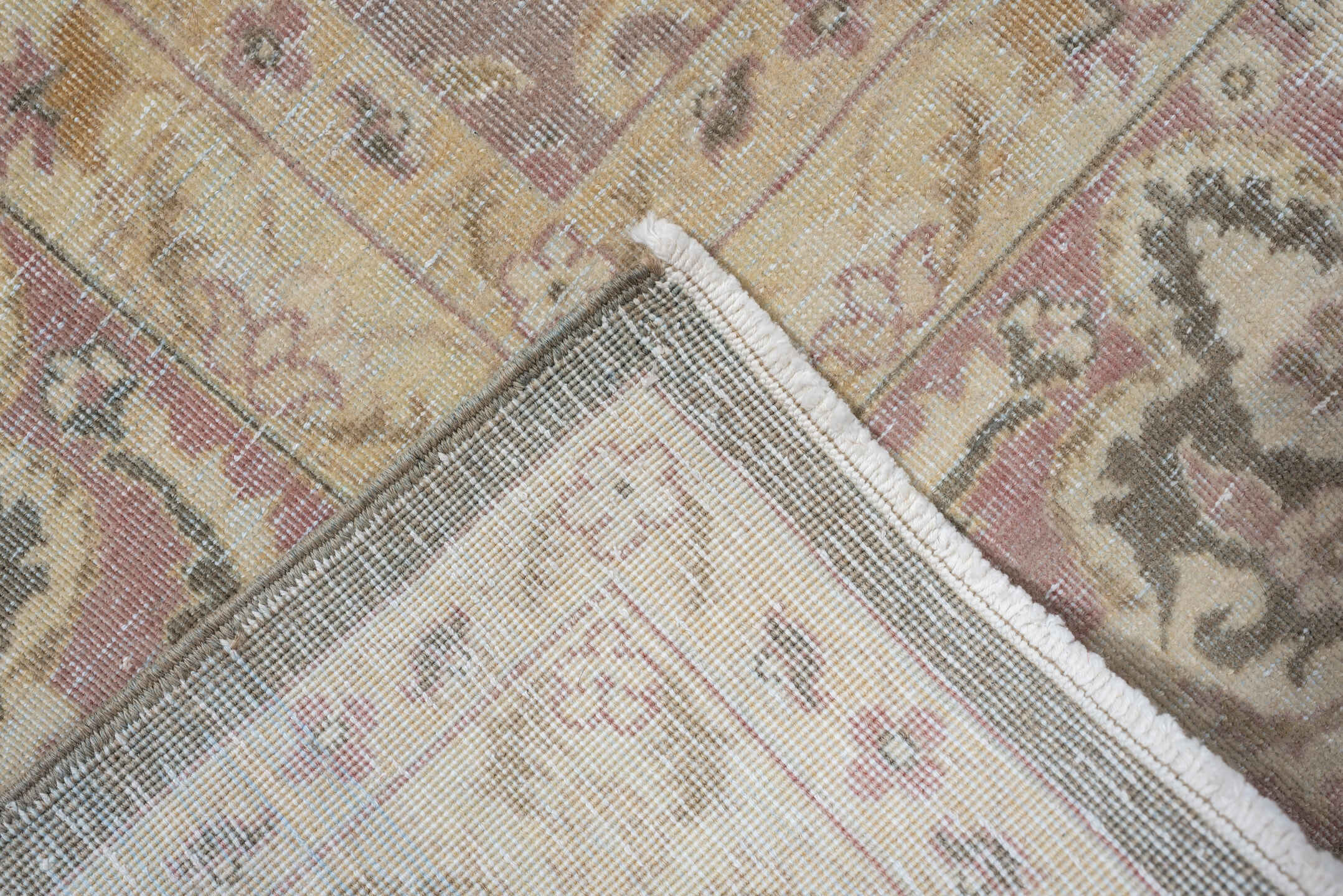9' x 12' one-of-a-kind handmade vintage Tabriz large size rug. Color palette: ivory, blue-gray, blush, taupe, sage, charcoal