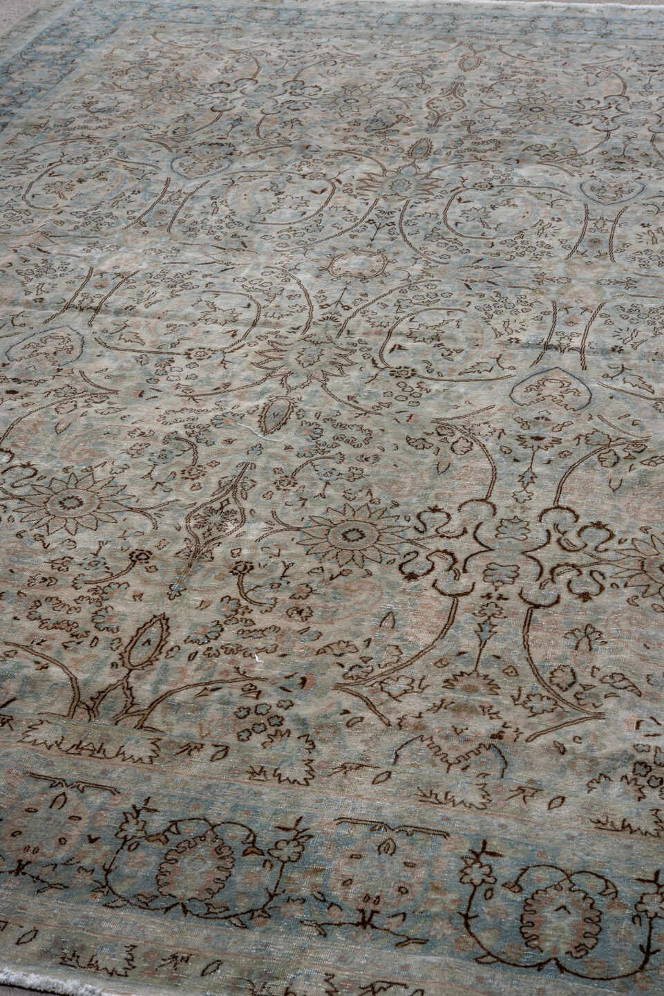 8' x 11' one-of-a-kind handmade vintage Tabriz large size rug. Color palette: blue, dark gray, dim gray, gray, light gray