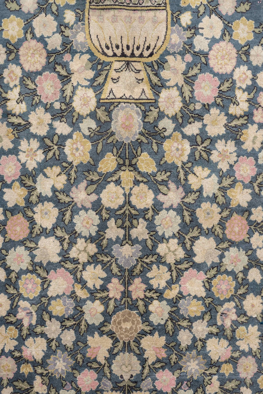 5' x 9' one-of-a-kind handmade vintage Sivas medium size rug. Color palette: soft blue, ivory, charcoal, blush, taupe, sage