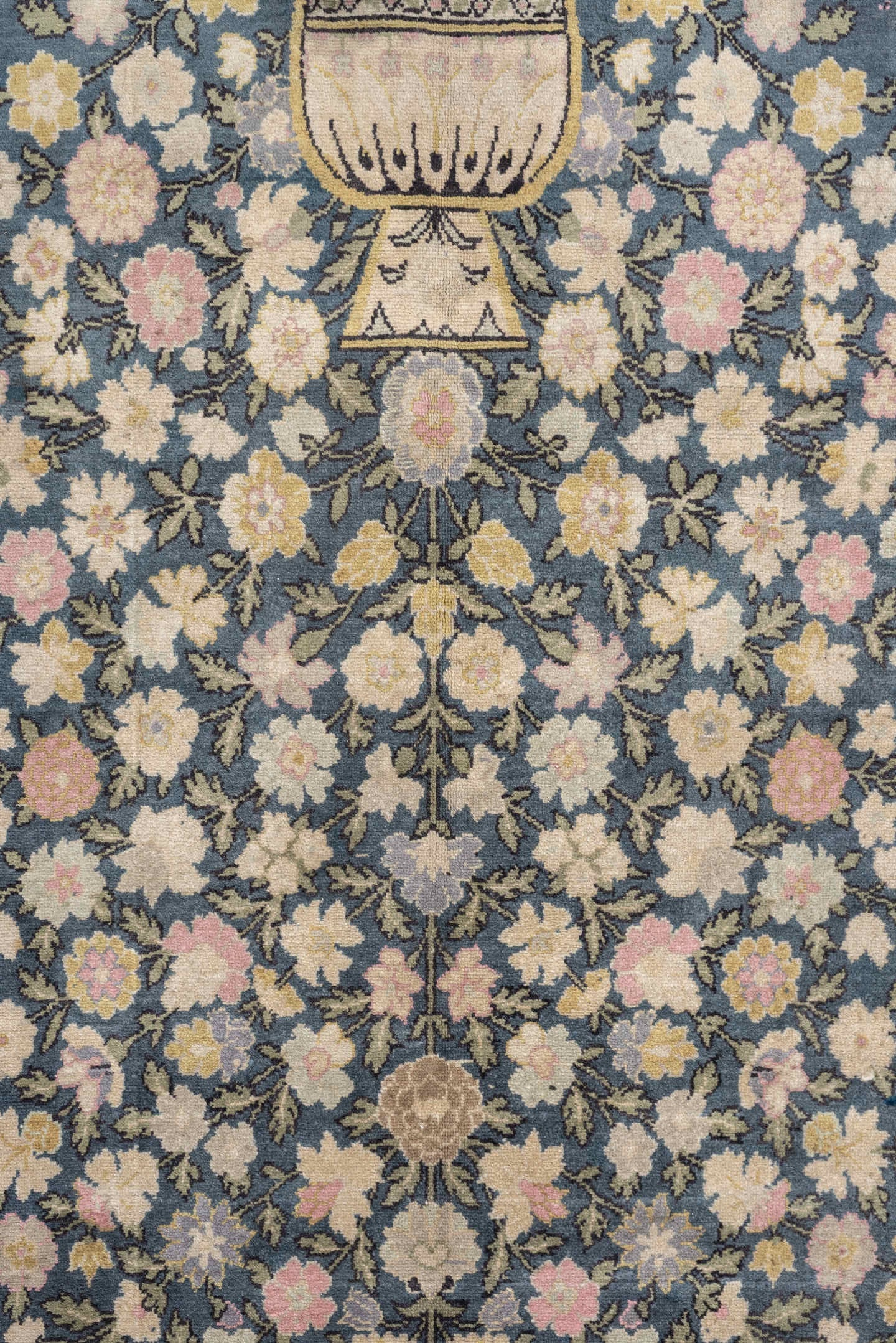 5' x 9' one-of-a-kind handmade vintage Sivas medium size rug. Color palette: soft blue, ivory, charcoal, blush, taupe, sage