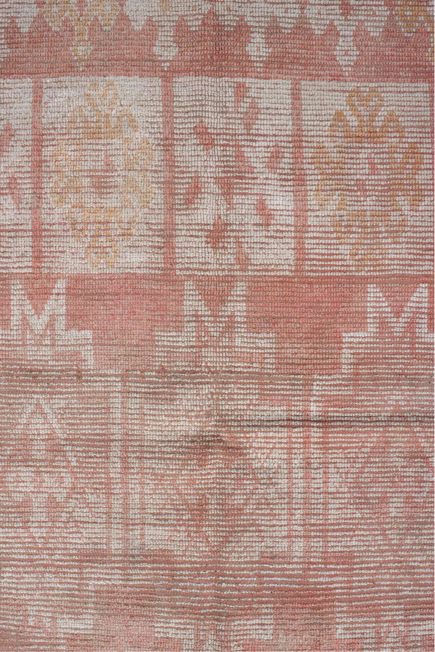 5' x 14' one-of-a-kind handmade vintage Moroccan runner rug. Color palette: brown, gray, light gray, off-white, orange, pink