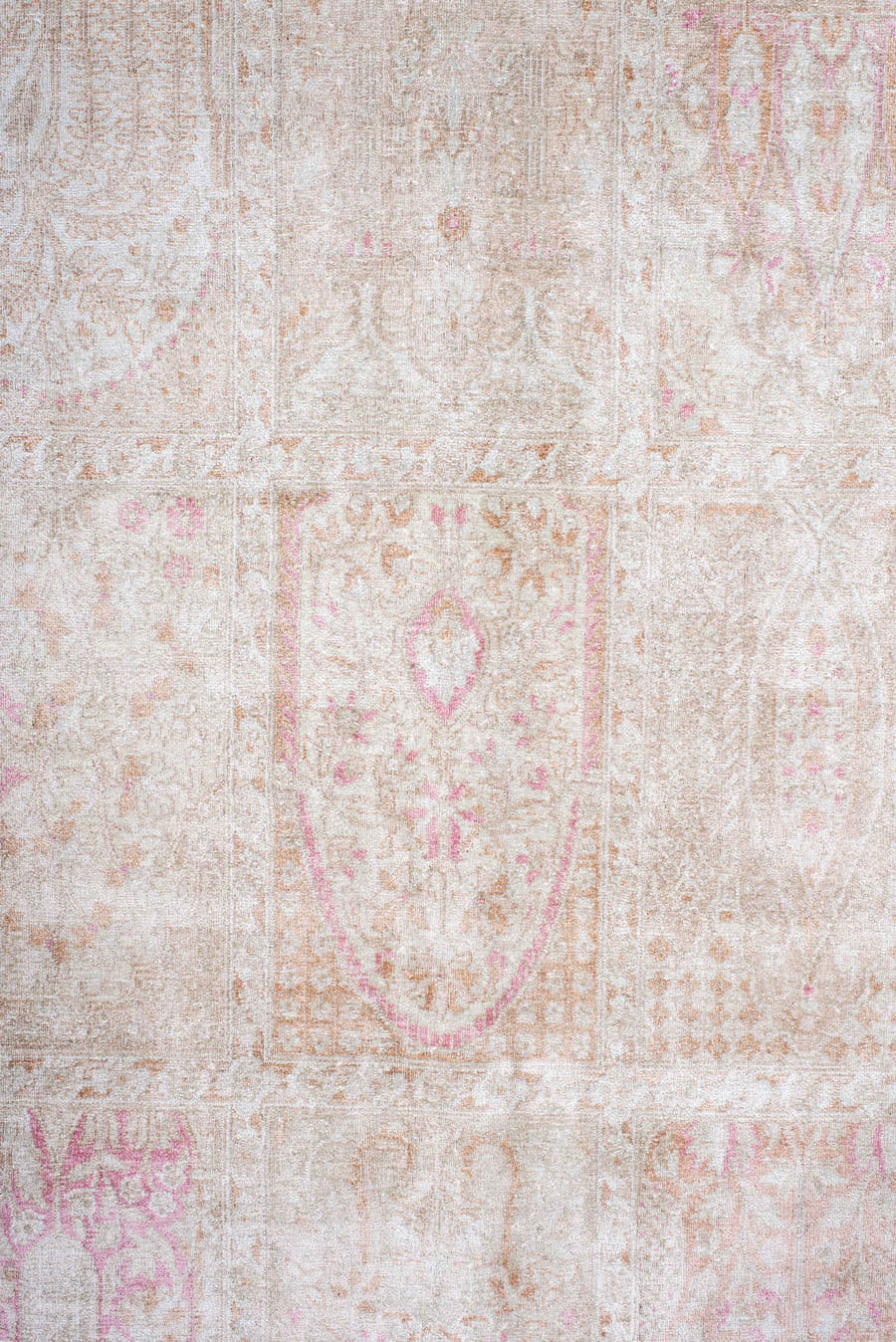 7' x 11' one-of-a-kind handmade antique Kashmir large size rug. Color palette: ivory, blush, beige, taupe, rose, cream, pink
