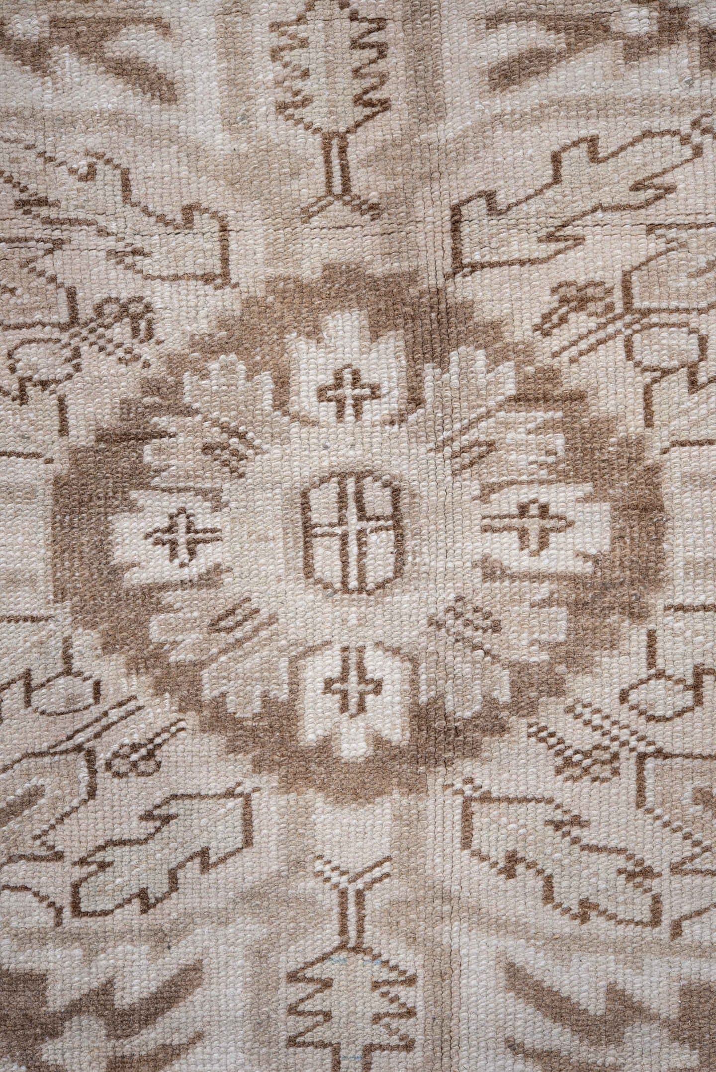 9' x 12' one-of-a-kind handmade vintage Heriz large size rug. Color palette: ivory, taupe, beige, camel, light blue, gray