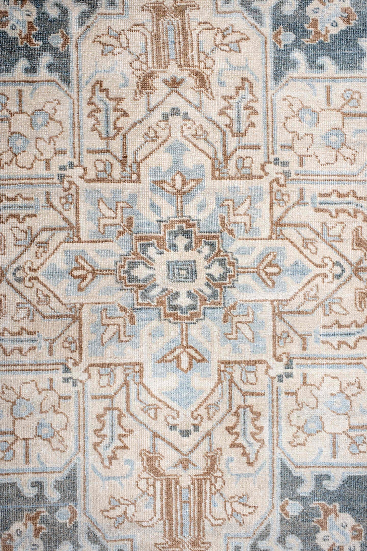 7' x 10' one-of-a-kind handmade antique Tabriz large size rug. Color palette: ivory, slate, pale_blue, camel, taupe, gray