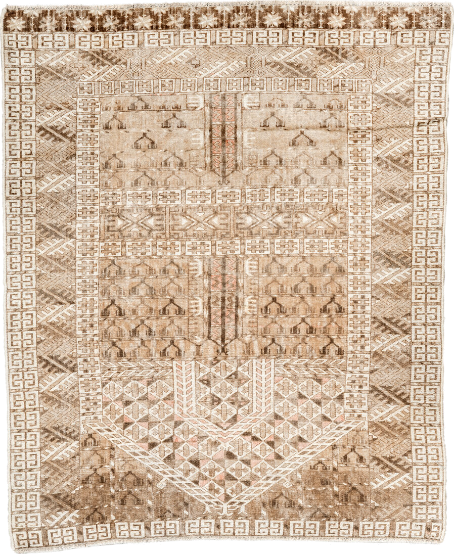 2' x 3' one-of-a-kind handmade vintage Bokara small size rug. Color palette: antiquewhite, blanched almond, brown