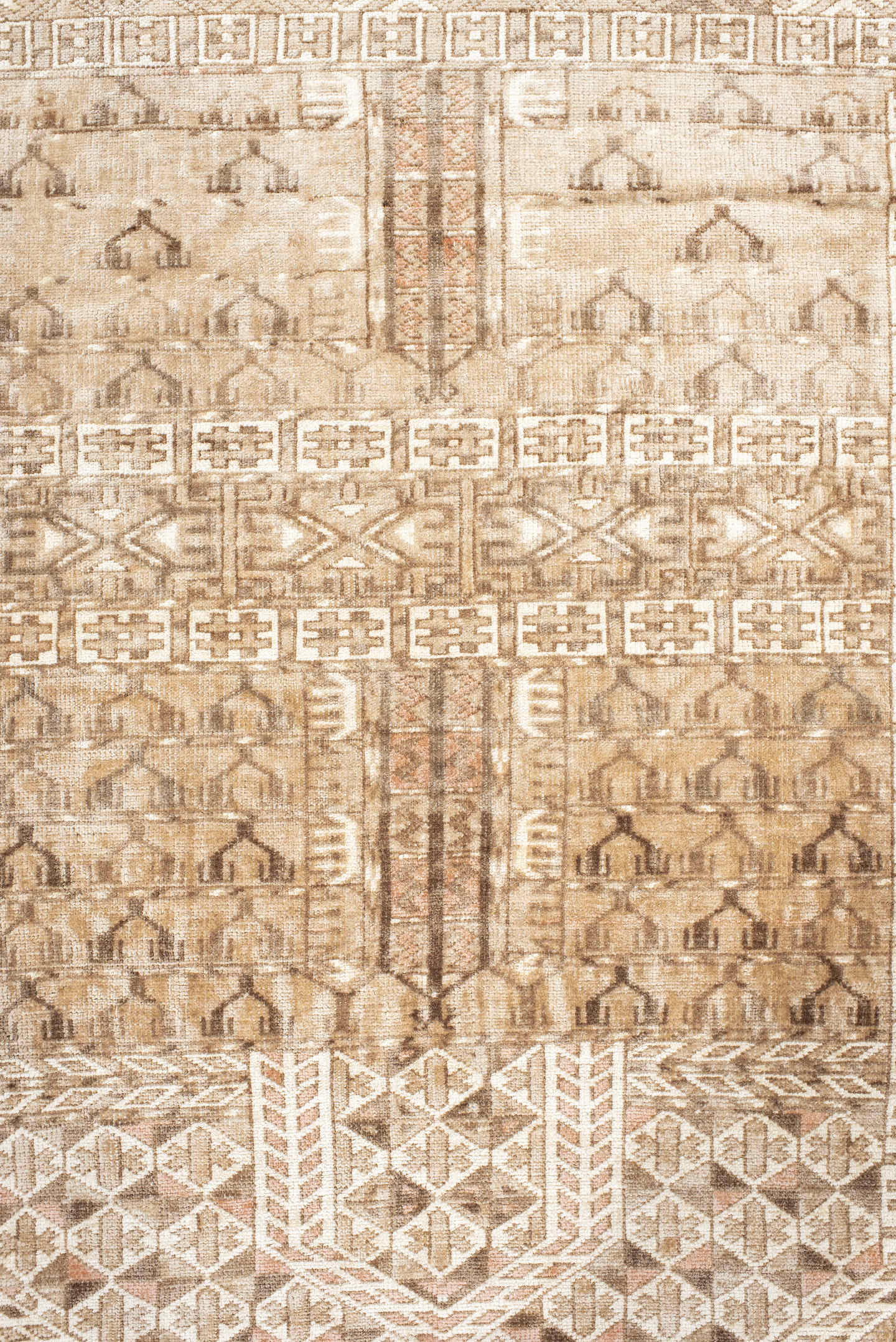 2' x 3' one-of-a-kind handmade vintage Bokara small size rug. Color palette: ivory, taupe, camel, brown, sand, rose, beige