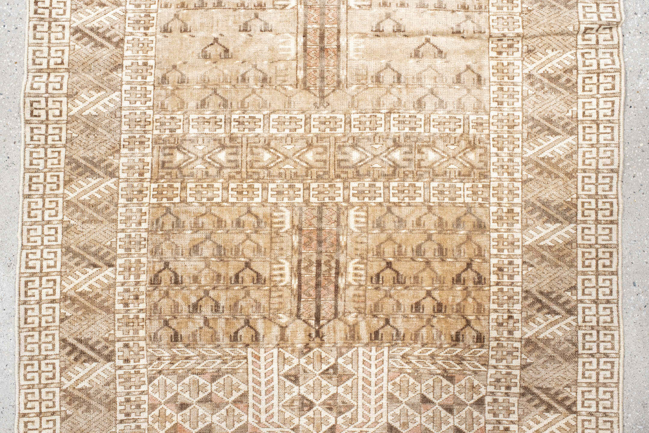 2' x 3' one-of-a-kind handmade vintage Bokara small size rug. Color palette: ivory, taupe, camel, brown, sand, rose, beige