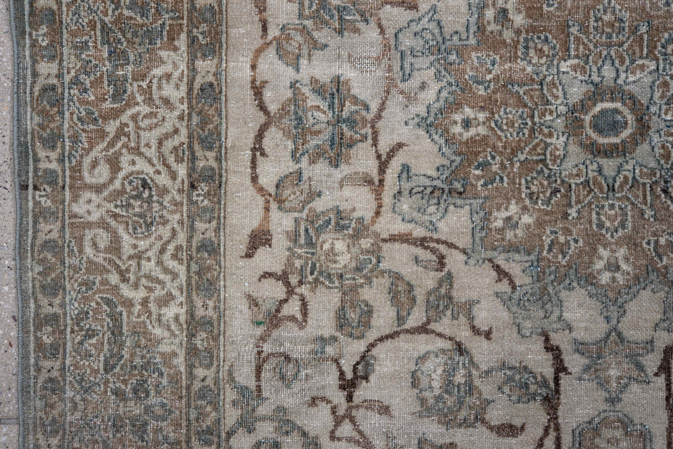 3' x 4' one-of-a-kind handmade vintage Isfahan small size rug. Color palette: ivory, pale blue, taupe, rust, beige, slate
