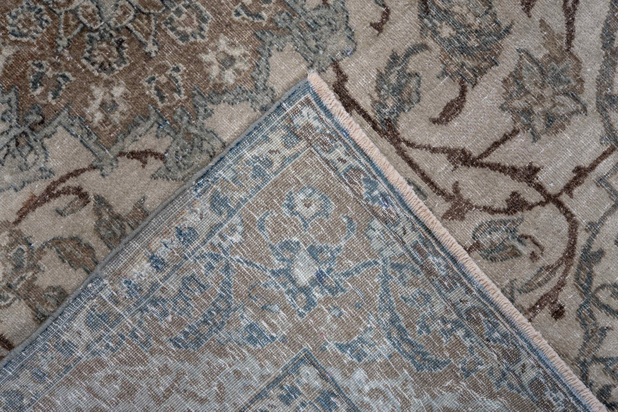 3' x 4' one-of-a-kind handmade vintage Isfahan small size rug. Color palette: ivory, pale blue, taupe, rust, beige, slate