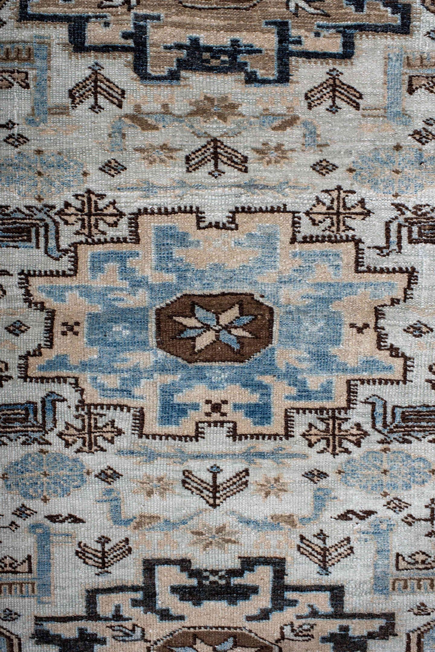 3' x 4' one-of-a-kind handmade antique Ardebil small size rug. Color palette: ivory, sky blue, brown, taupe, slate, camel