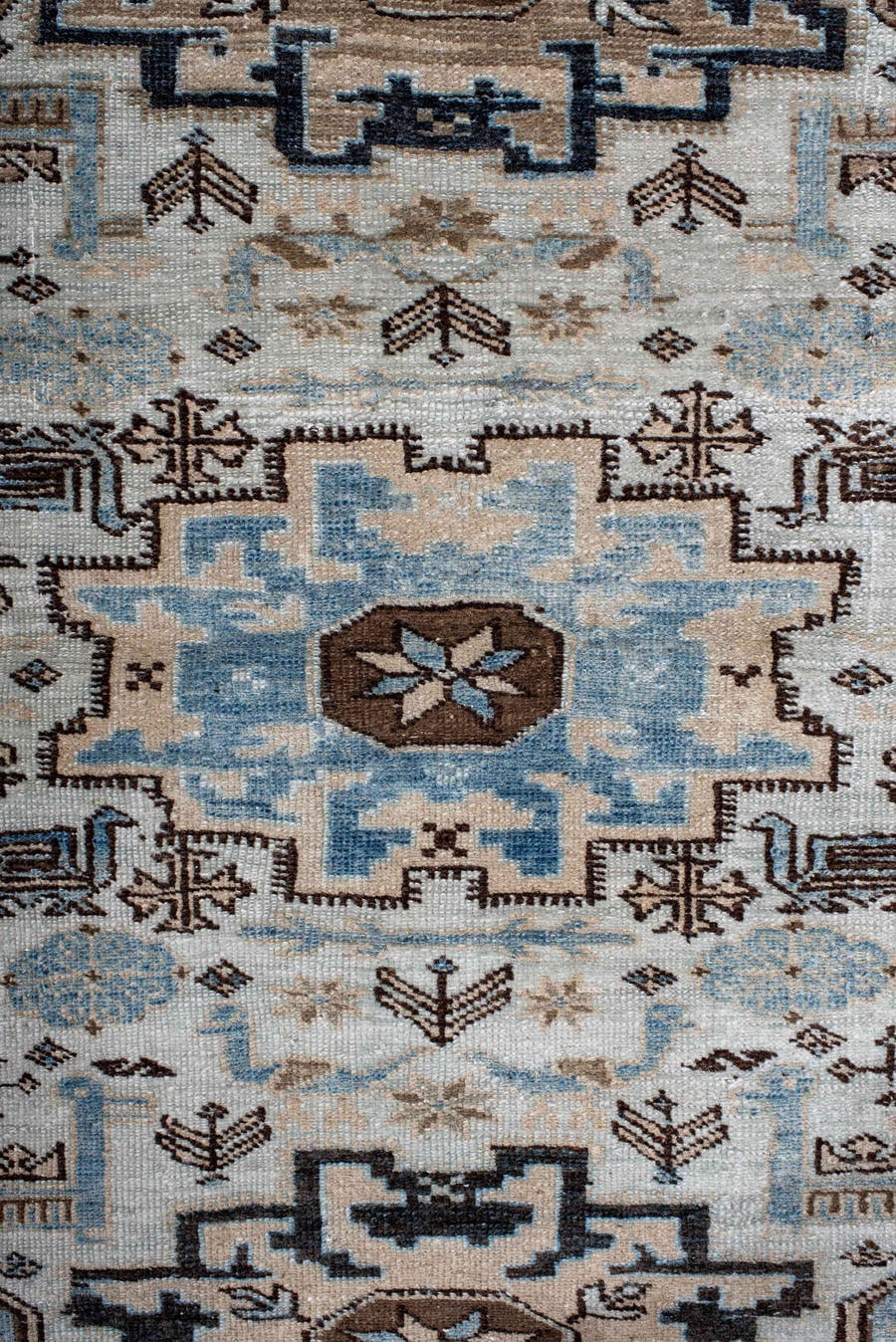 3' x 4' one-of-a-kind handmade antique Ardebil small size rug. Color palette: ivory, sky blue, brown, taupe, slate, camel