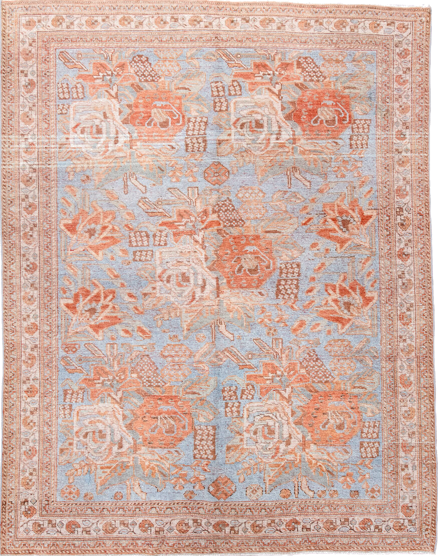 5' x 6' one-of-a-kind handmade vintage Afshar rug. Color palette: brown, dark gray, dark salmon, dim gray, gray, light blue