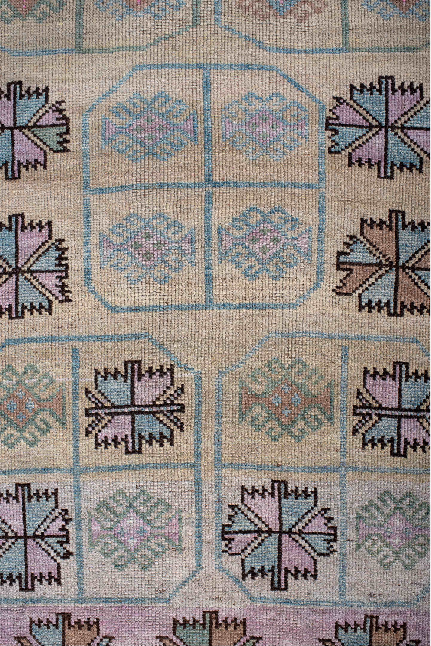 3' x 6' one-of-a-kind handmade vintage Belouch small size rug. Color palette: black, blue, brown, charcoal, dim gray, gray