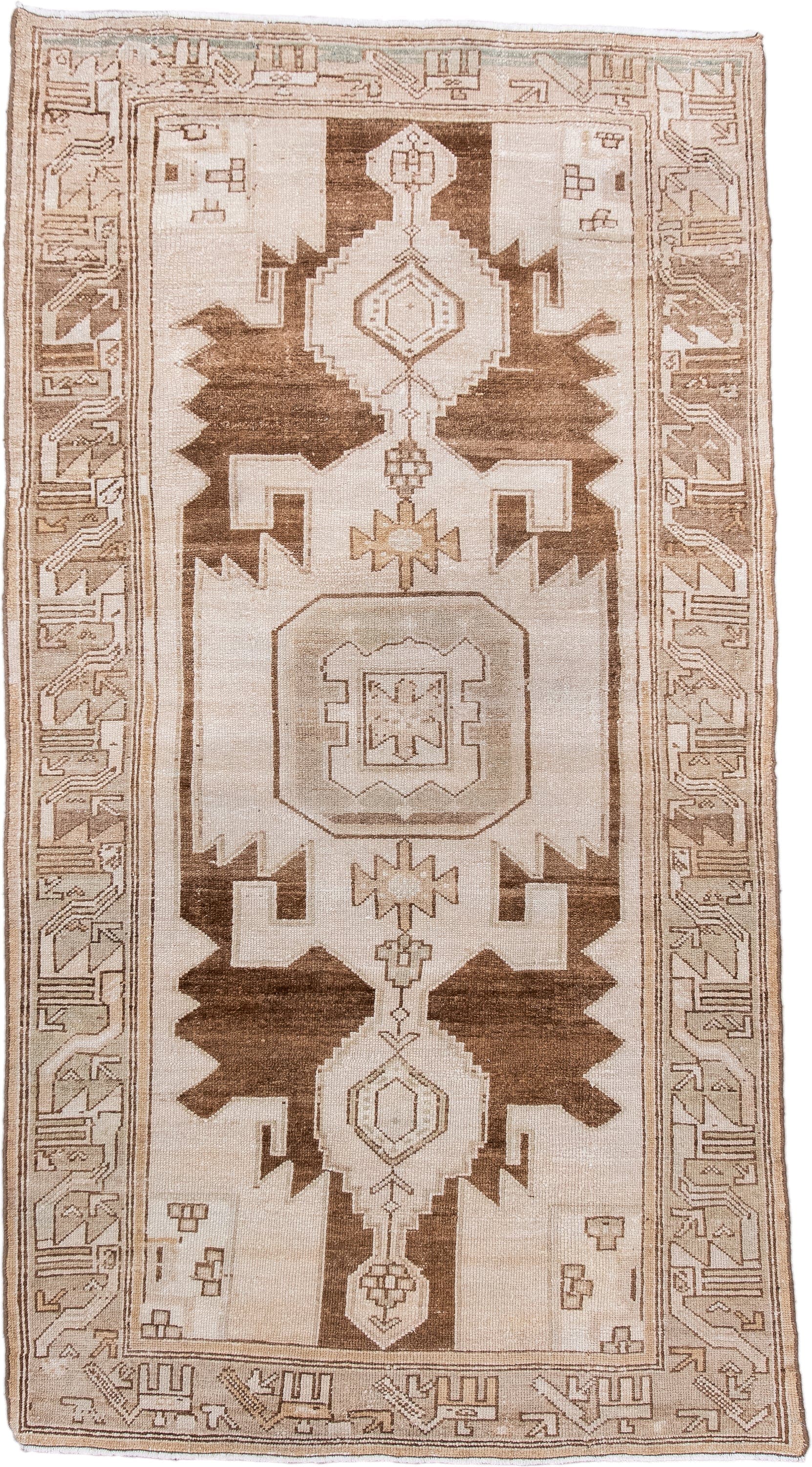 4' x 7' one-of-a-kind handmade antique Hamadan rug. Color palette: ivory, brown, taupe, camel, beige, gray