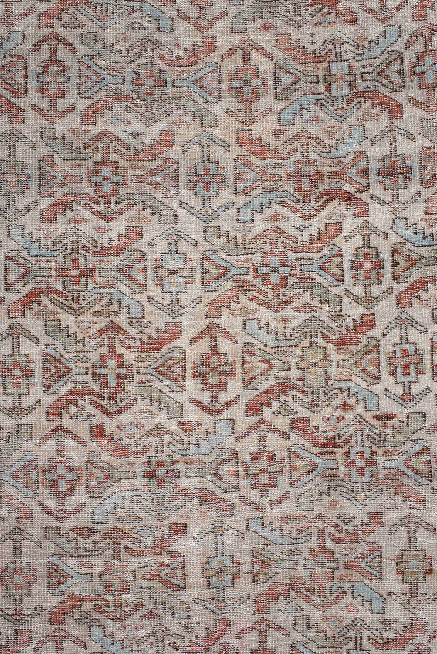 4' x 6' one-of-a-kind handmade vintage Afshar small size rug. Color palette: ivory, rust, taupe, soft blue, brown, camel