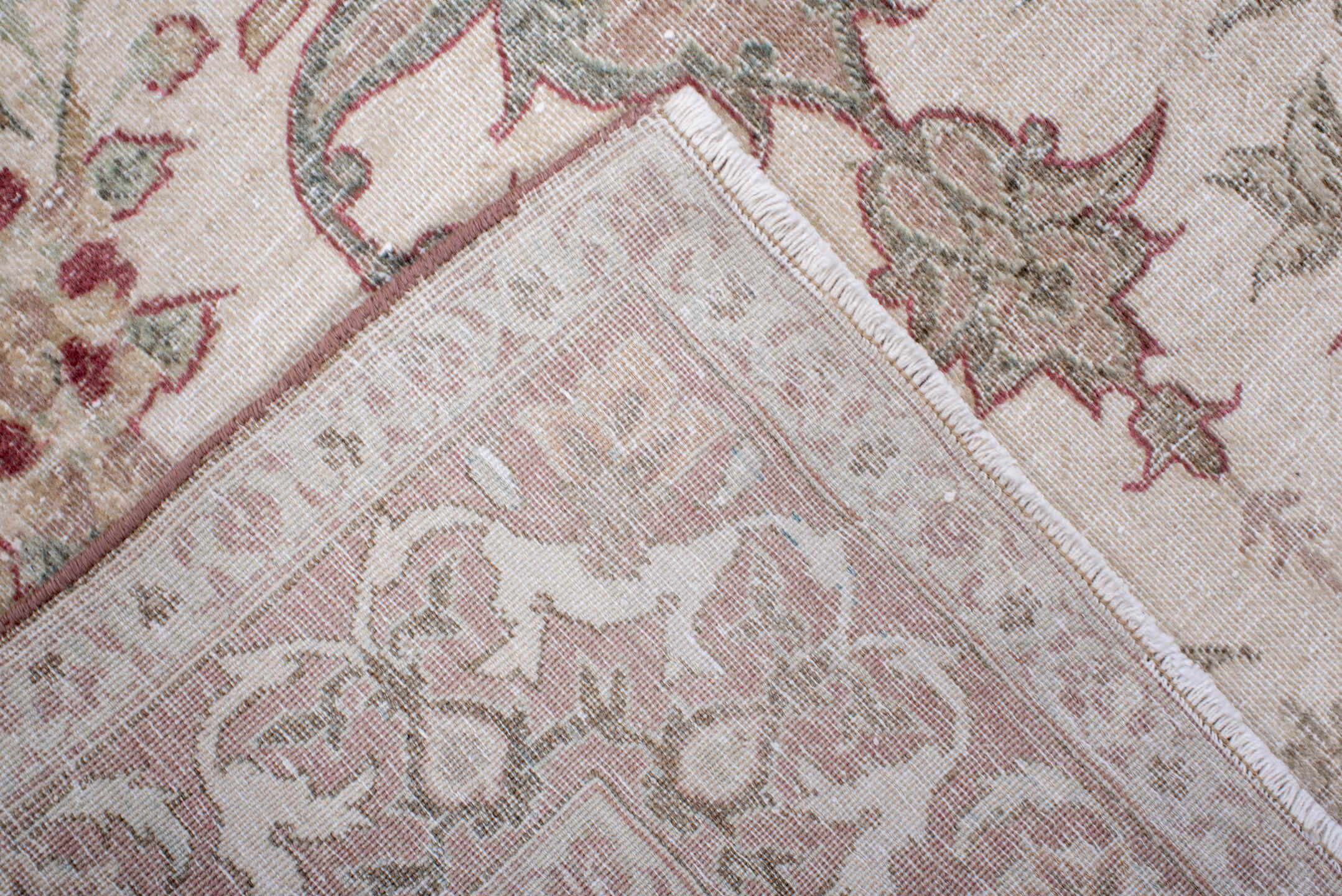 3' x 4' one-of-a-kind handmade antique Sivas small size rug. Color palette: ivory, rose, pale blue, sage, taupe, soft pink