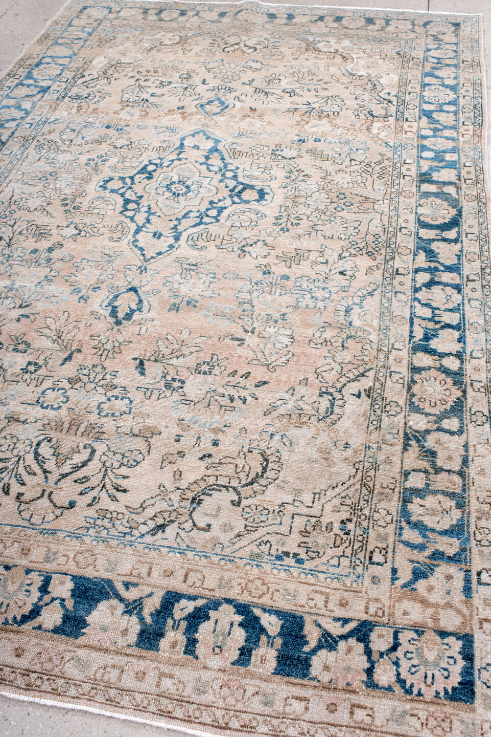6' x 9' one-of-a-kind handmade antique Hamadan medium size rug. Color palette: ivory, sky_blue, beige, taupe, slate, cream
