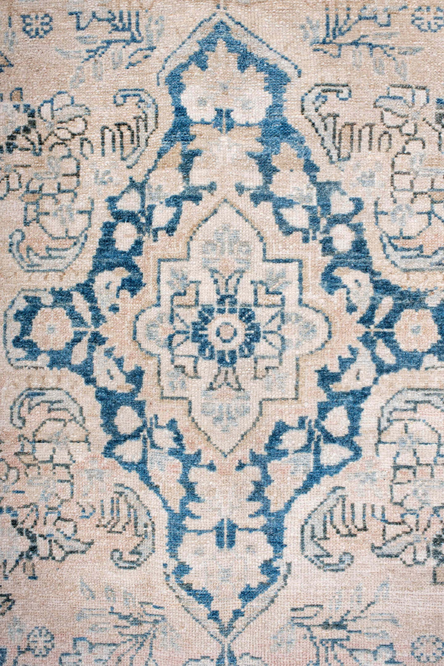 6' x 9' one-of-a-kind handmade antique Hamadan medium size rug. Color palette: ivory, sky_blue, beige, taupe, slate, cream