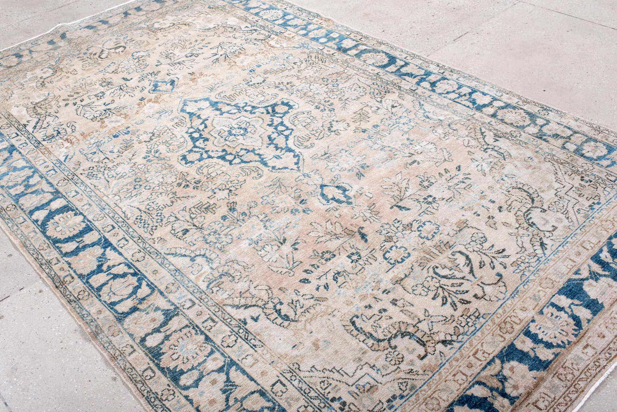 6' x 9' one-of-a-kind handmade antique Hamadan medium size rug. Color palette: ivory, sky_blue, beige, taupe, slate, cream