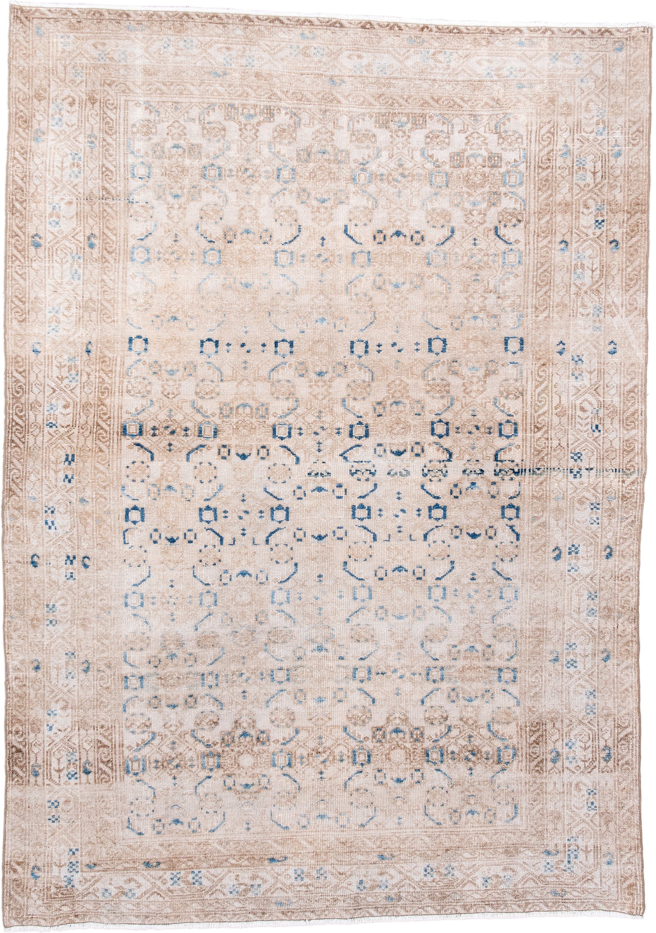 4' x 6' one-of-a-kind handmade antique Hamadan small size rug. Color palette: ivory, beige, sky_blue, taupe, camel