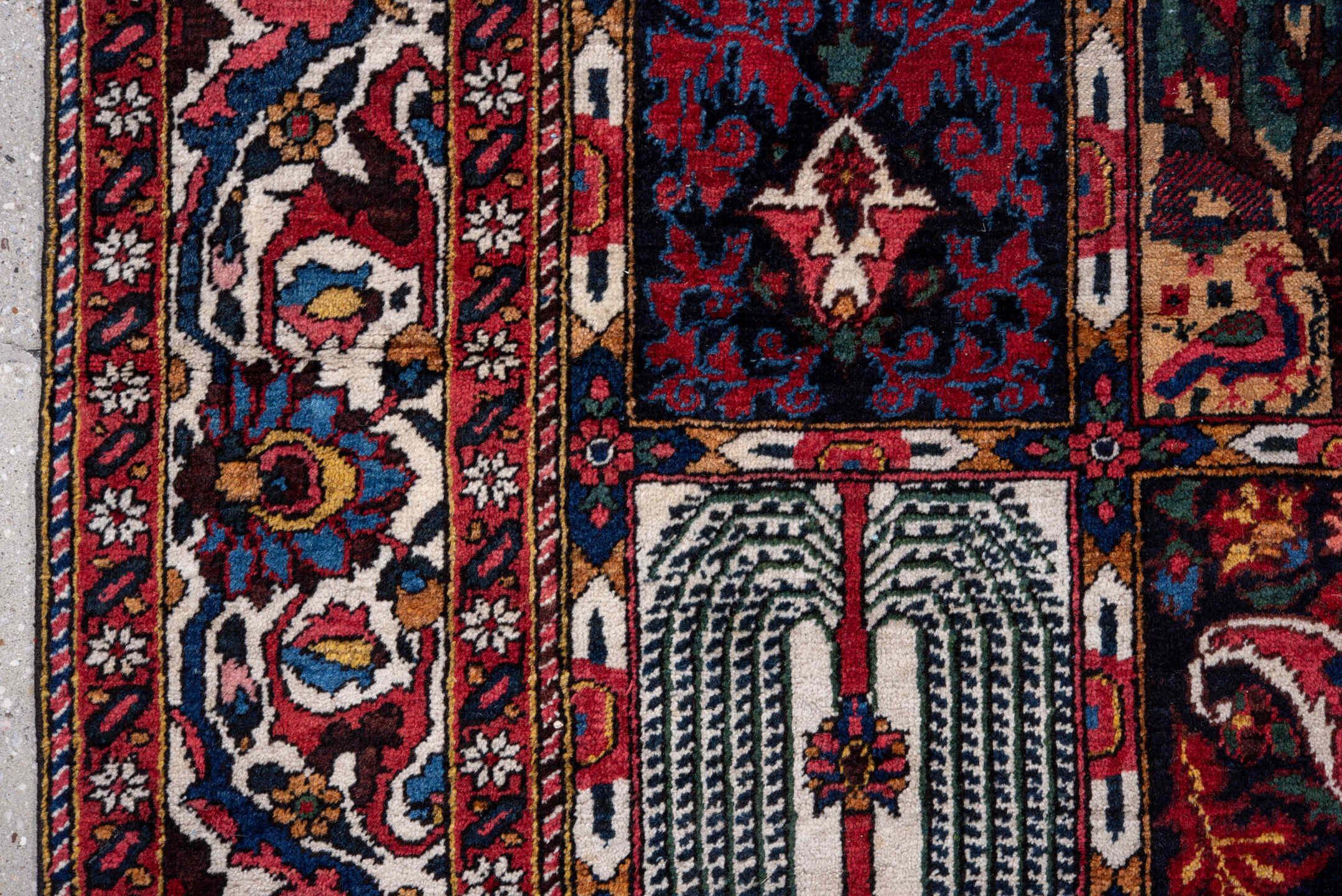 5' x 8' one-of-a-kind handmade antique Baktiary medium size rug. Color palette: red, navy, ivory, burgundy, cobalt, camel