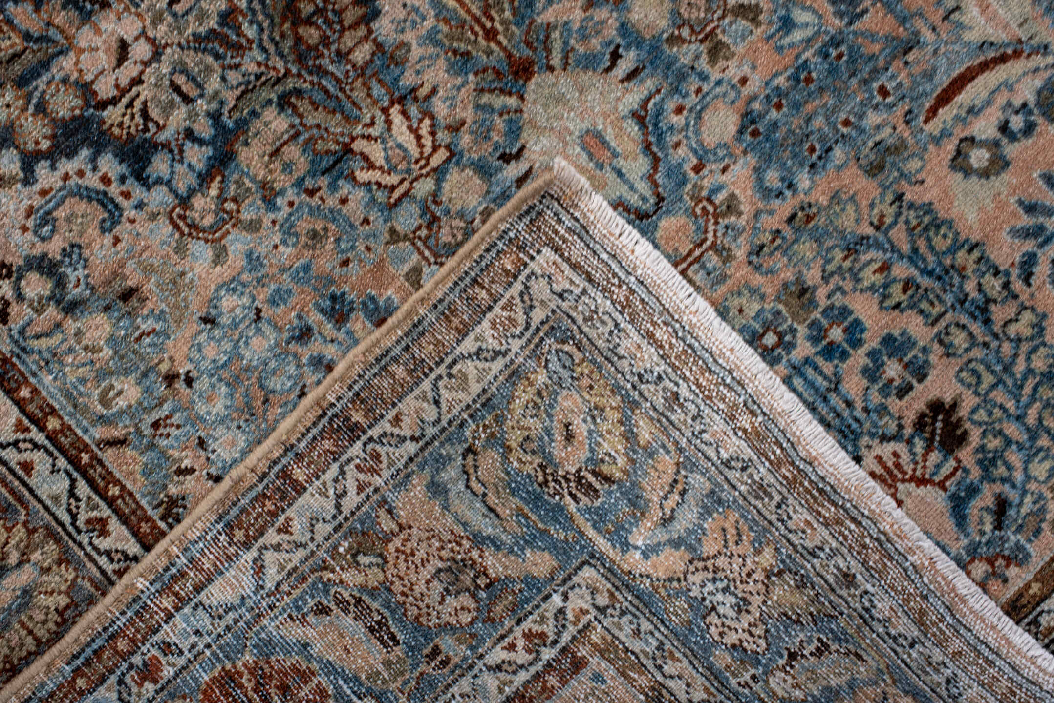 4' x 7' one-of-a-kind handmade vintage Hamadan rug. Color palette: arapawa, blue, brown, dark gray, dim gray, gray