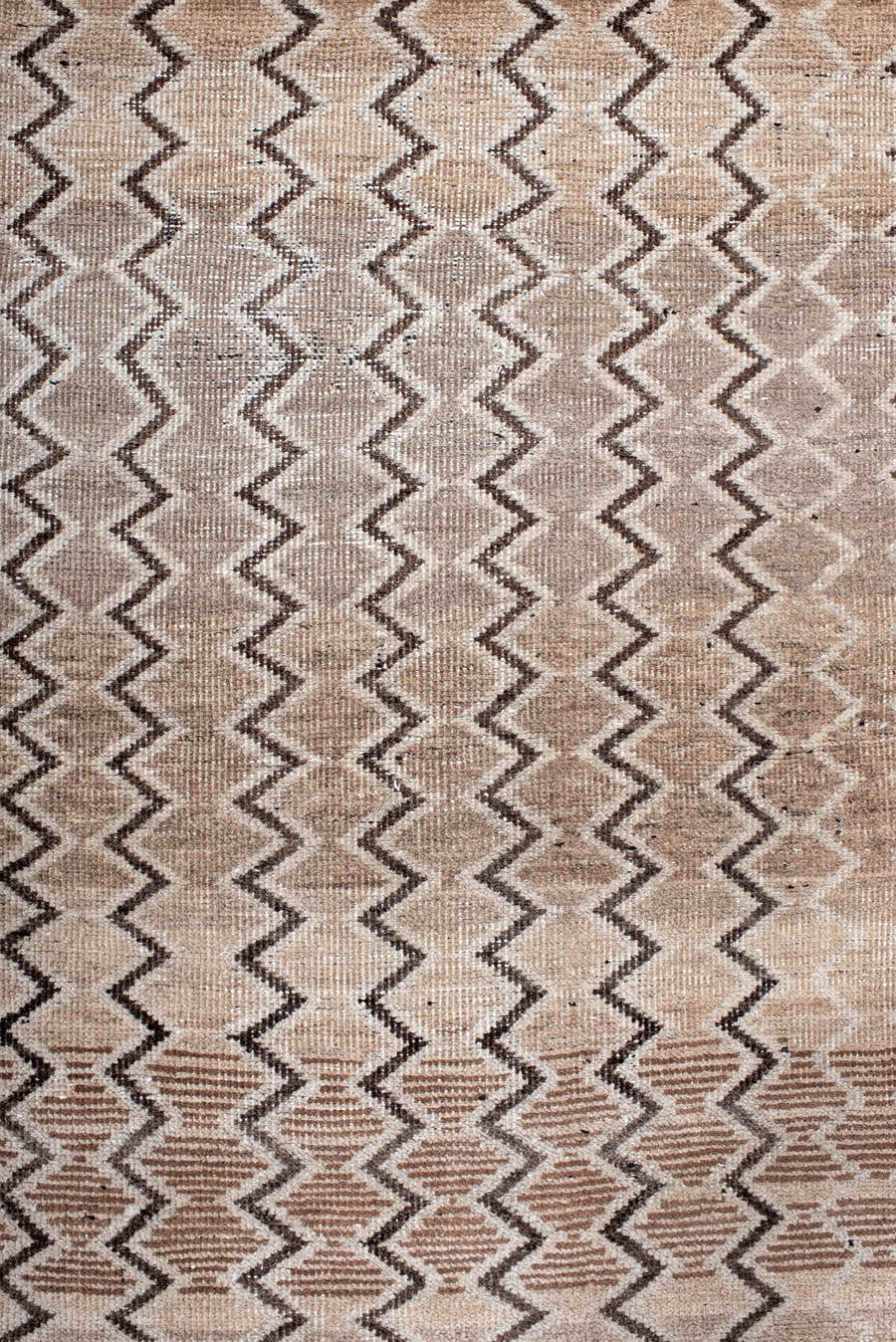 3' x 5' one-of-a-kind handmade antique Gabbe small size rug. Color palette: ivory, taupe, brown, charcoal, camel, beige