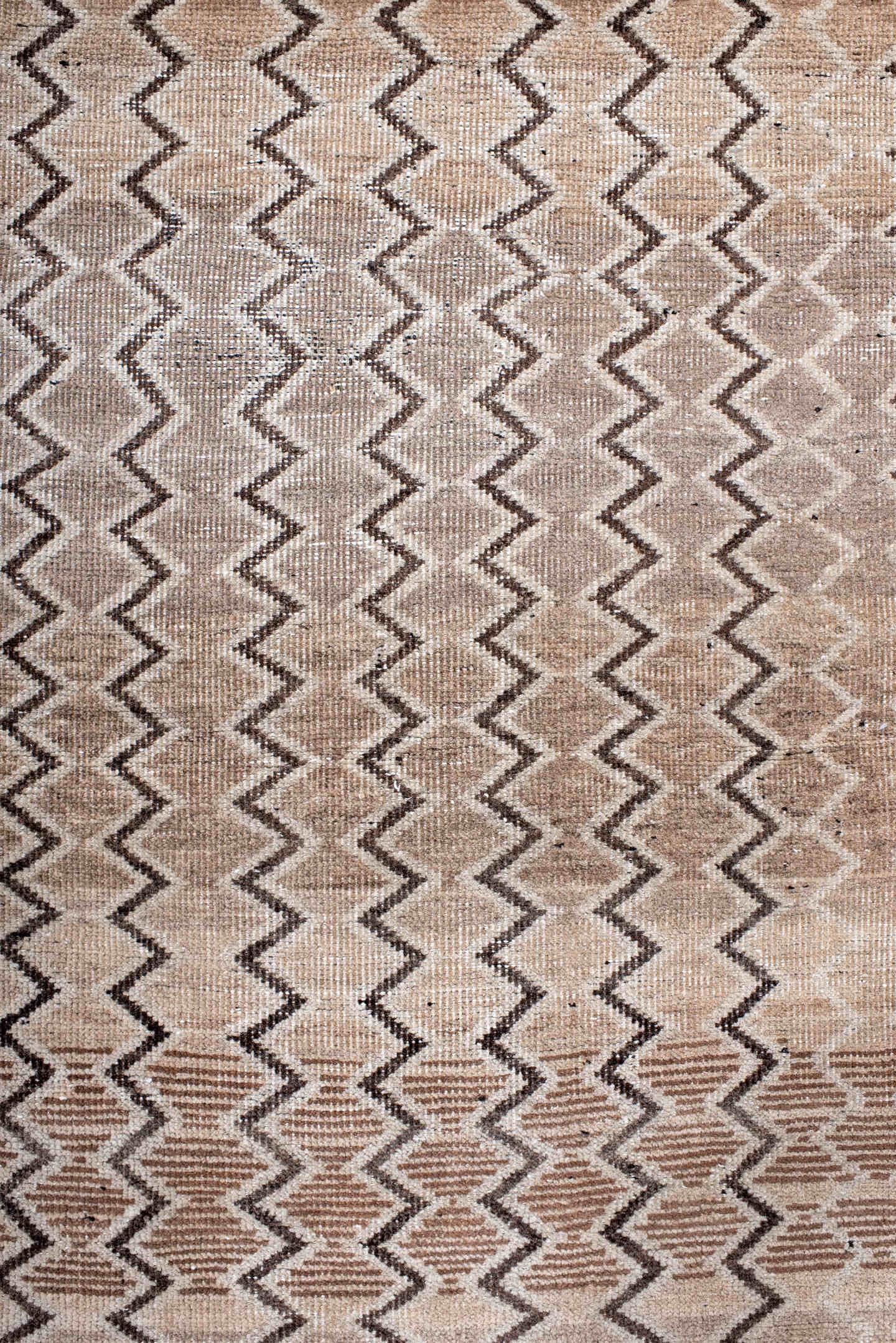 3' x 5' one-of-a-kind handmade antique Gabbe small size rug. Color palette: ivory, taupe, brown, charcoal, camel, beige