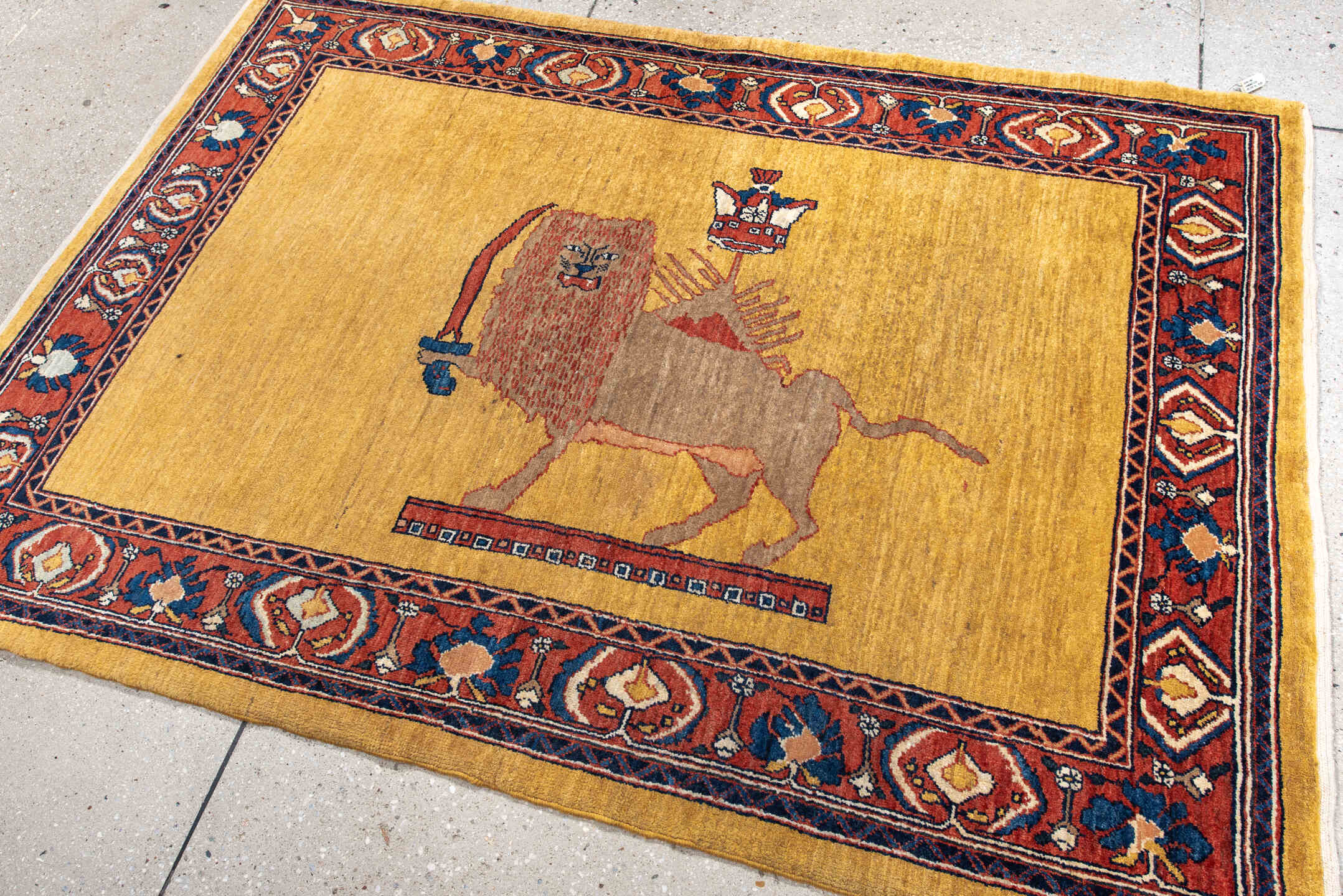 3' x 5' one-of-a-kind handmade vintage small size rug. Color palette: camel, rust, navy, ivory, taupe, rose, sienna, beige
