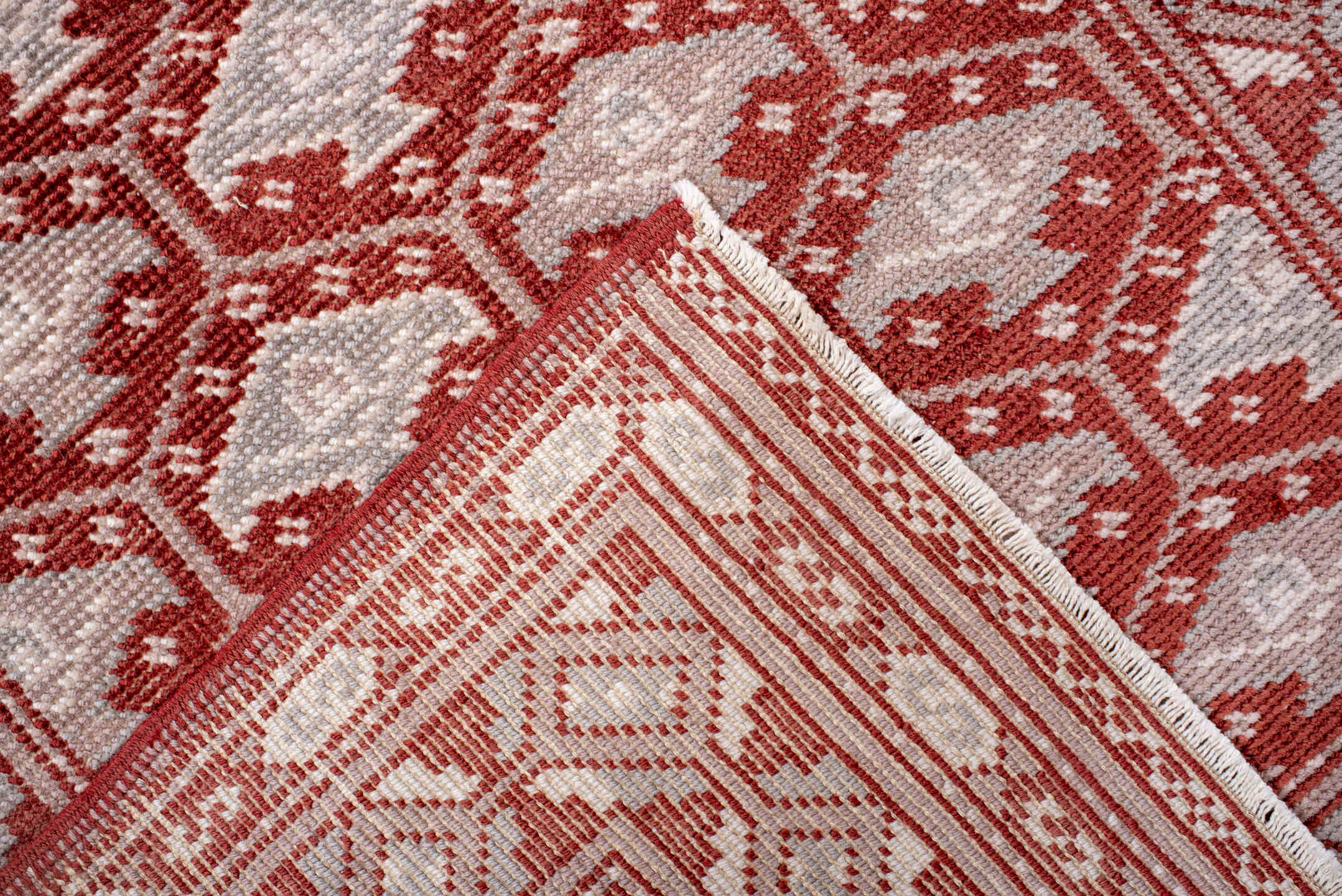 2' x 9' one-of-a-kind handmade vintage Oushak runner rug. Color palette: brown, gray, light gray, misty rose, off-white