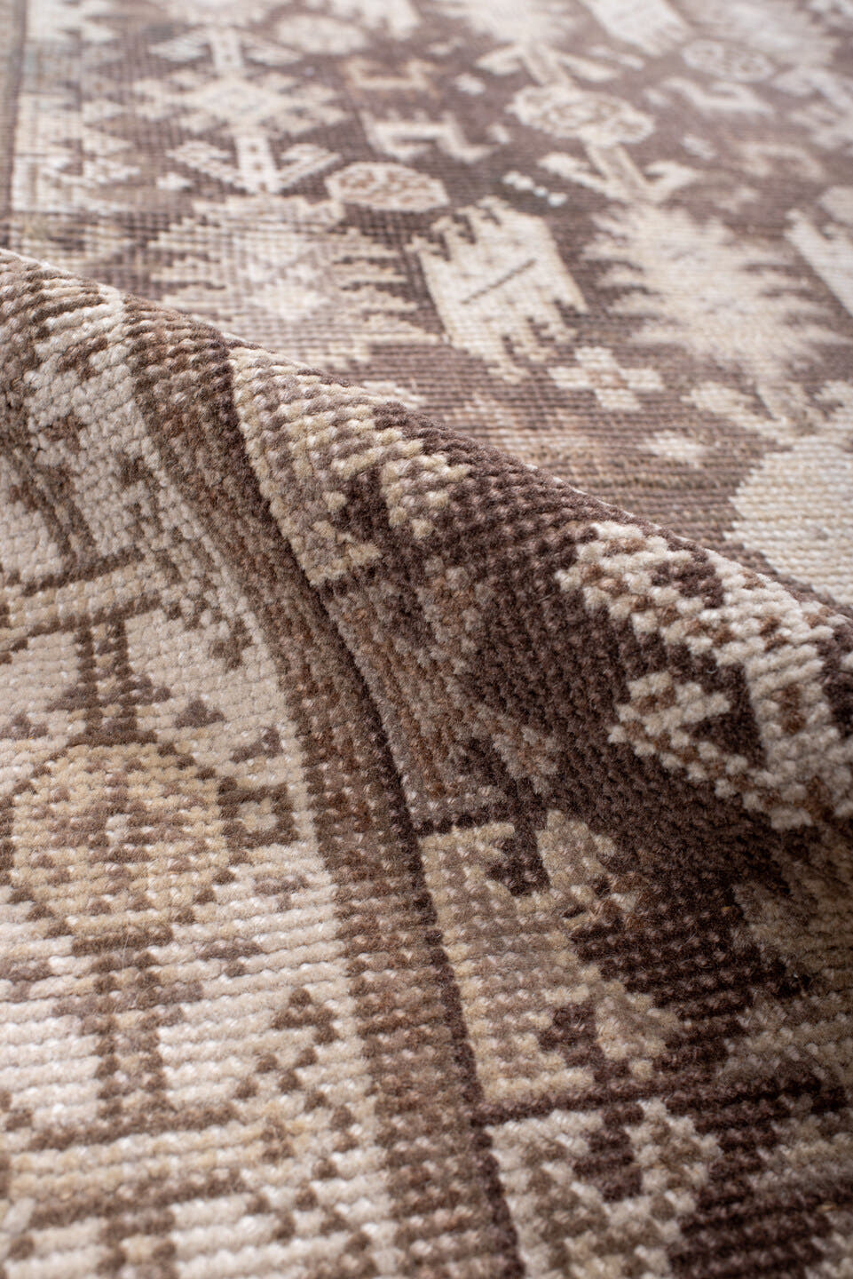 2' x 11' one-of-a-kind handmade antique Oushak runner rug. Color palette: brown, ivory, taupe, beige, gray