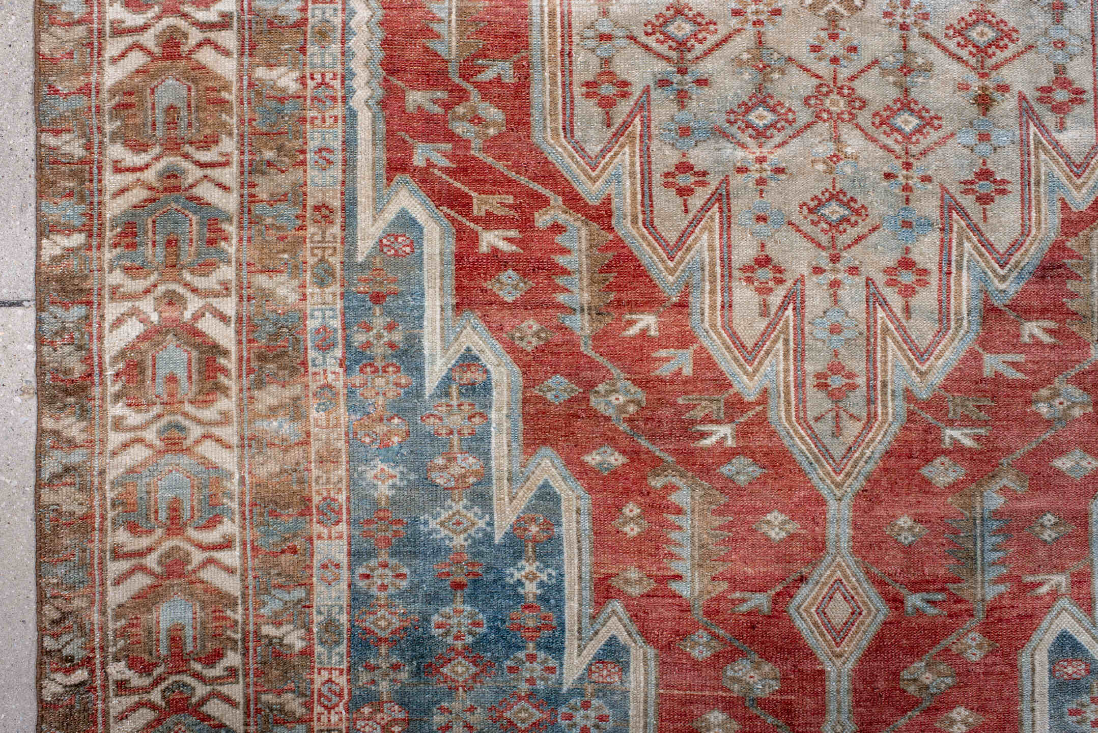 4' x 6' one-of-a-kind handmade vintage Malayer small size rug. Color palette: blue, brown, dark gray, gray, light blue