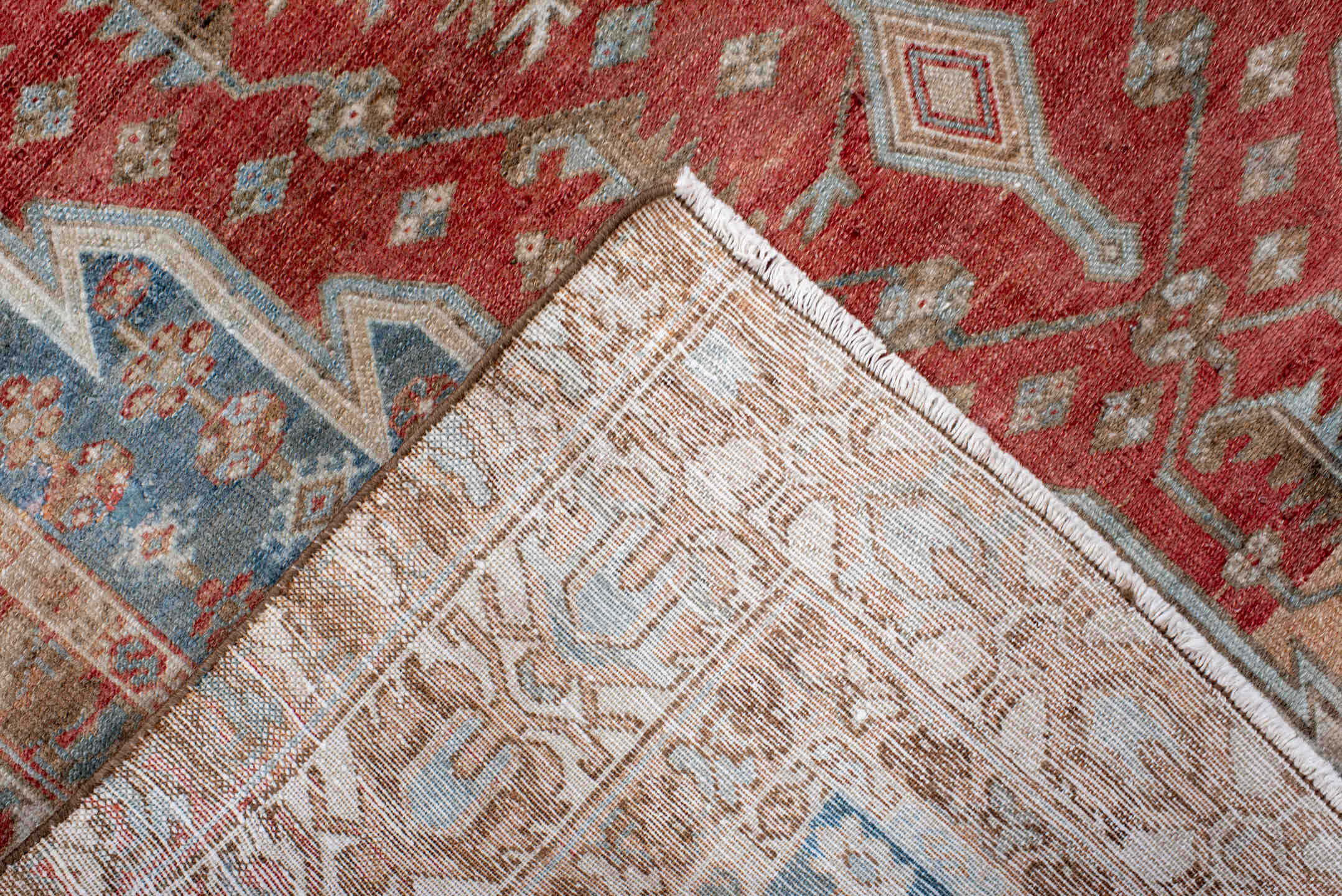 4' x 6' one-of-a-kind handmade vintage Malayer small size rug. Color palette: blue, brown, dark gray, gray, light blue