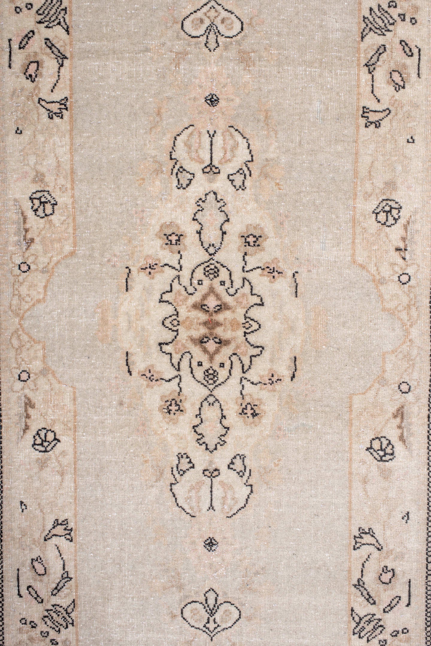 2' x 10' one-of-a-kind handmade antique Tabriz runner rug. Color palette: ivory, cream, taupe, charcoal, beige, blush, gray