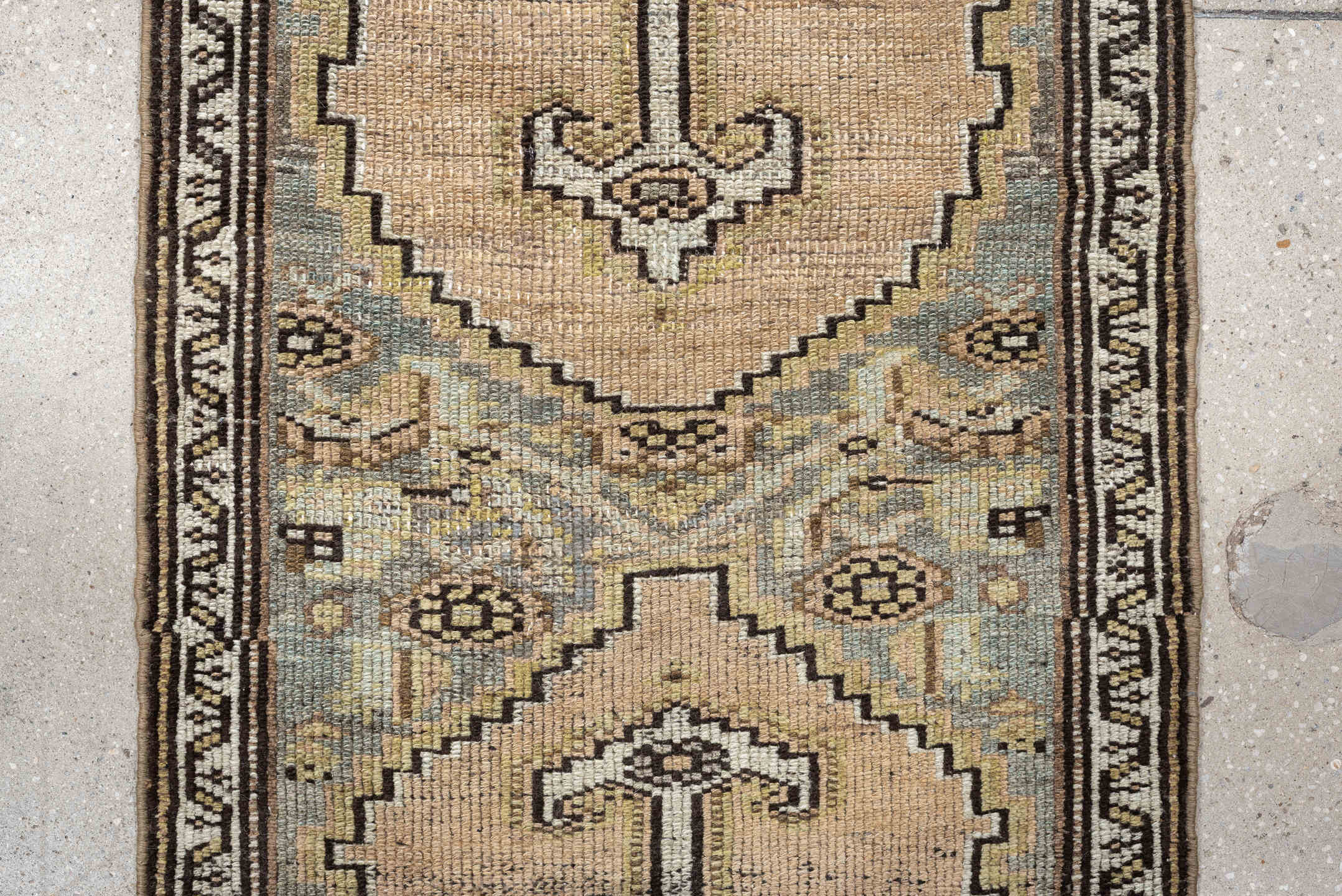 12' x 2' one-of-a-kind handmade antique Hamadan rug. Color palette: taupe, ivory, blue gray, brown, camel, charcoal, beige