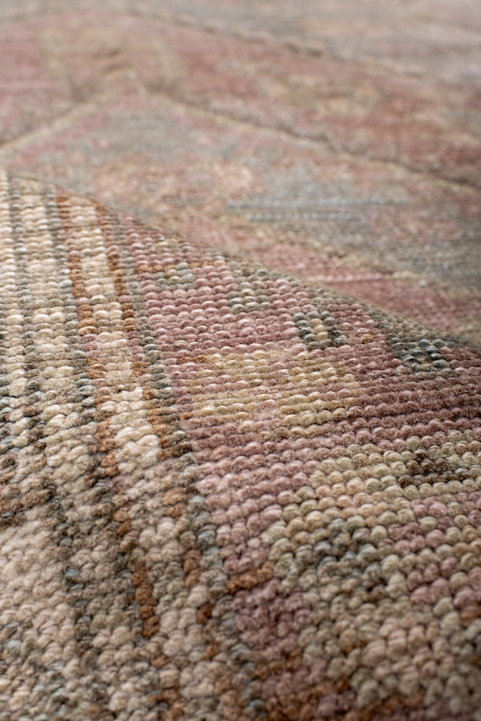 3' x 8' one-of-a-kind handmade antique NW Persian runner rug. Color palette: rose, taupe, slate blue, ivory, dusty mauve